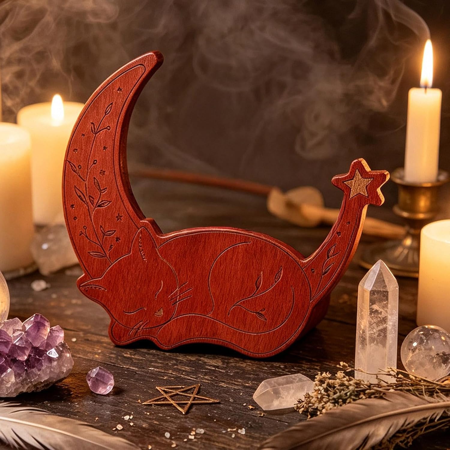 Wooden Cat Tarot Card Stand Holder for Daily Reading Display image 3