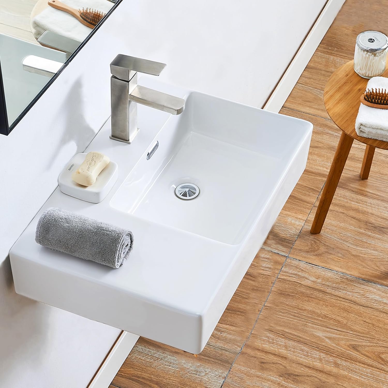 IKEBANA 24X17 Inch Wall Mounted Sink,Rectangle Wall Mount Bathroom ...
