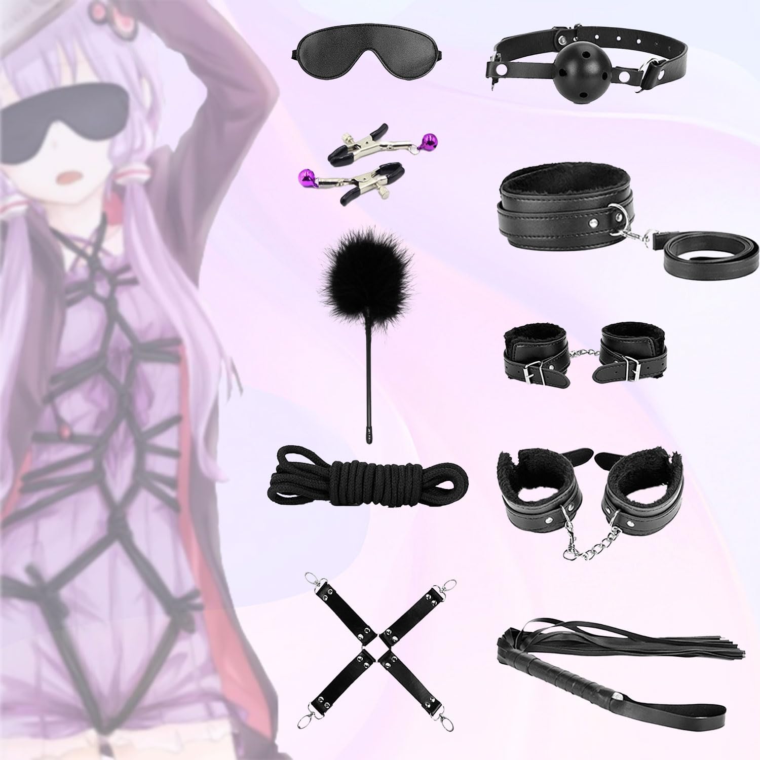 Sl5yK-10 Pieces BDSM Bondage Sets Bdsms Kit Bondagewear Women Portable Black Adjustable Exercise Kit for Couples and Men and Women