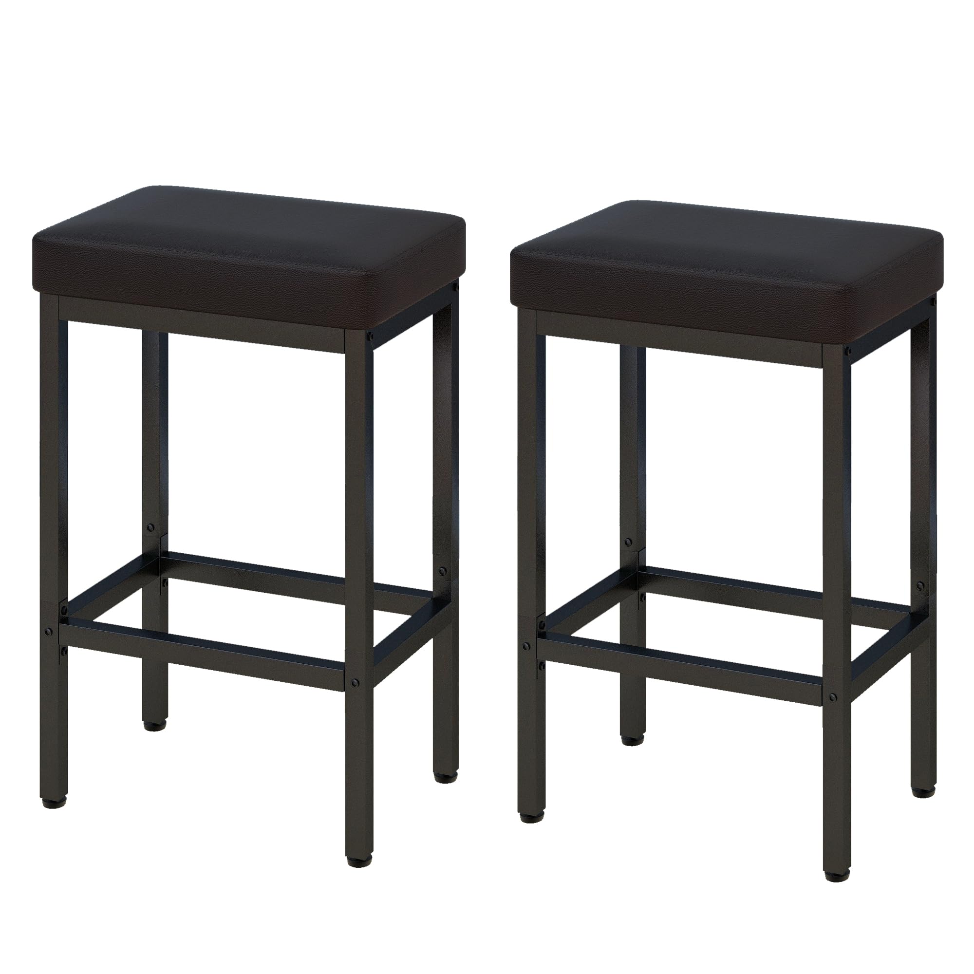 YMYNY Taburetes Altos de Cocina, 66 cm Taburete Cocina, Negro Cuero de Pu Taburete Alto, Taburetes de Cocina Con Cojín de 6 cm De Grosor y Base de Metal, Taburetes Altos para Mostrador Cocina, HBS513B