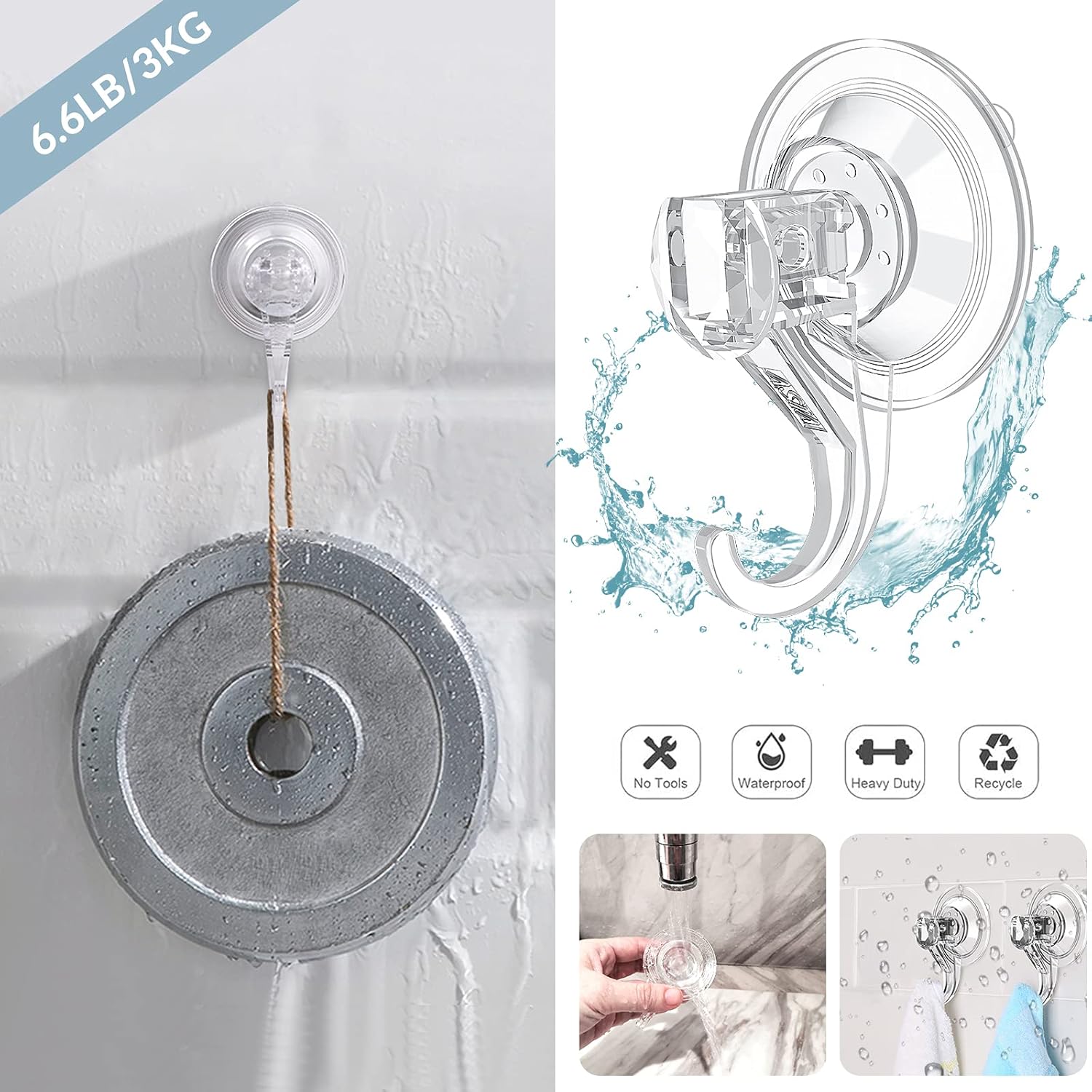 Weekly Top Sale Suction Cup Hooks, VIS'V Small Clear Removable Heavy Duty Suction Hooks Strong Window Glass Door Suction Cup Hangers Kitchen Bathroom Shower Wall Hooks for Towel Loofah Utensils Wreath - 6 Packs