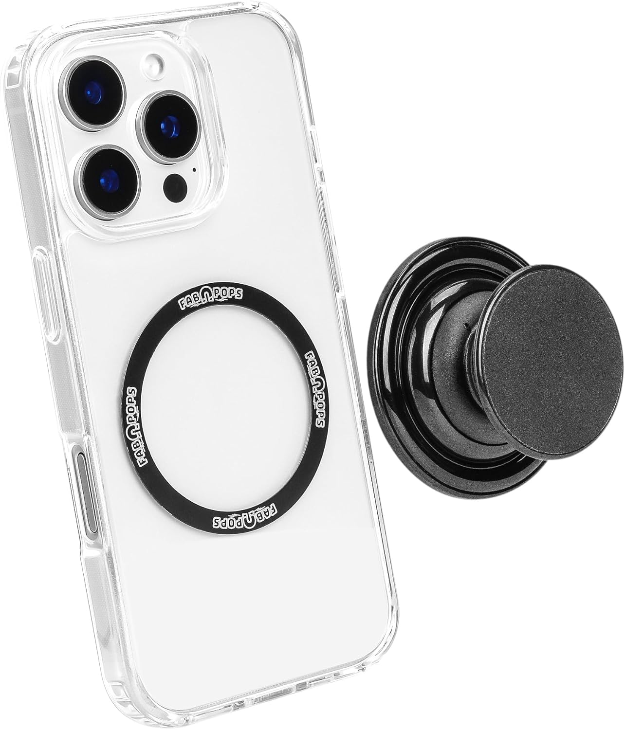 FAB POPS Magnetic Cell Phone Grip, Expanding Landscape Kickstand, Snap-On Magnetic Attachment, Universal Adhesive Adapter Ring Included, Removable for Wireless Charging, Smartphones & Mini Tablets