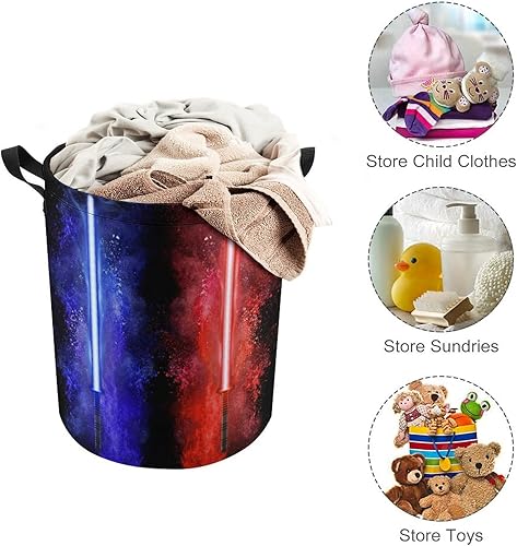 Miniatura 3 de Sable de luz azul abstracto plegable cesta de ropa para niños, sable de luz ardiente rojo estilo pintura para dormitorio, lavandería, armario, baño,