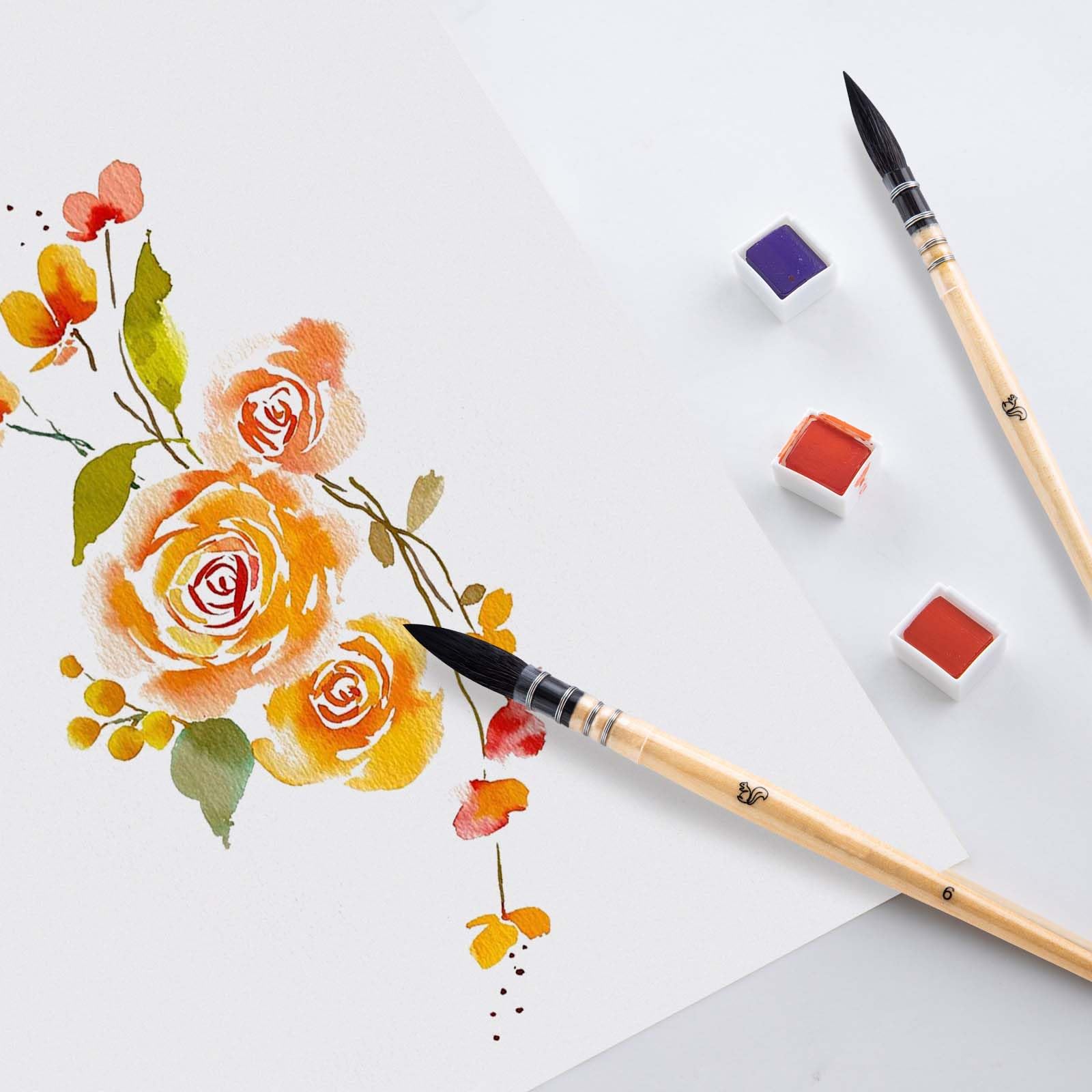 COOZEE Pinceles para artistas, pinceles profesionales de acuarela de pelo de ardilla natural, juego de pinceles redondos y puntiagudos perfectos para acuarela, pintura acrílica gouache (4 pinceles)