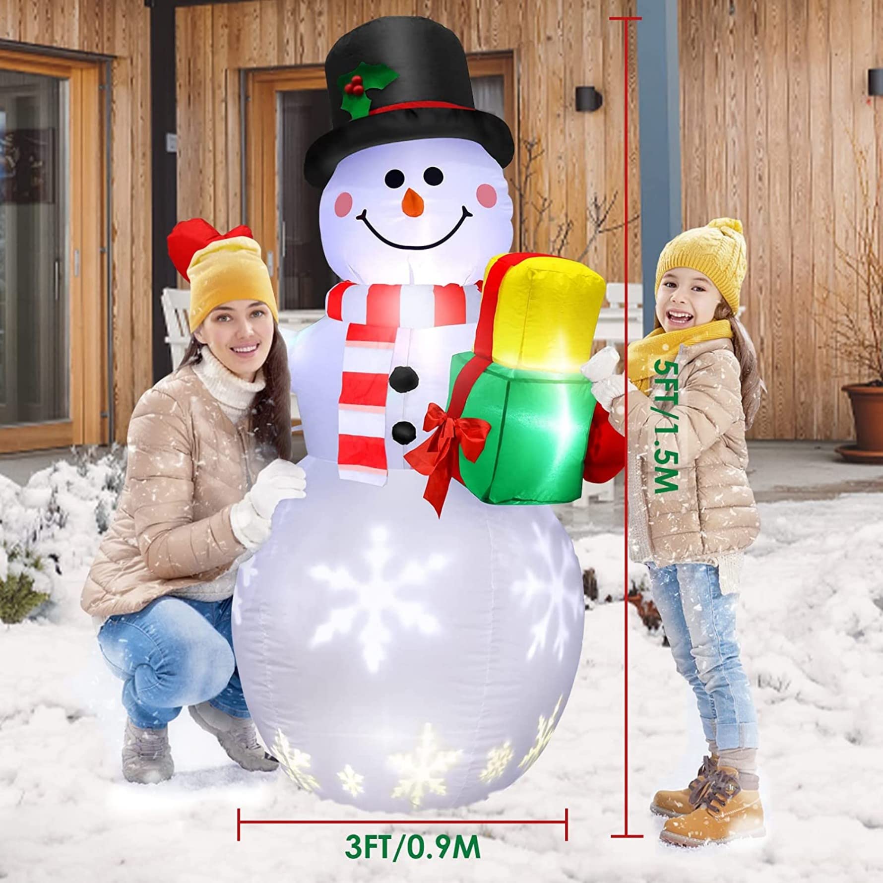 Figura gigante de Navidad IP44 resistente a las temperias, muñeco de nieve inflable con iluminación LED, decoración de invierno exterior interior (1,5 m -blanco)