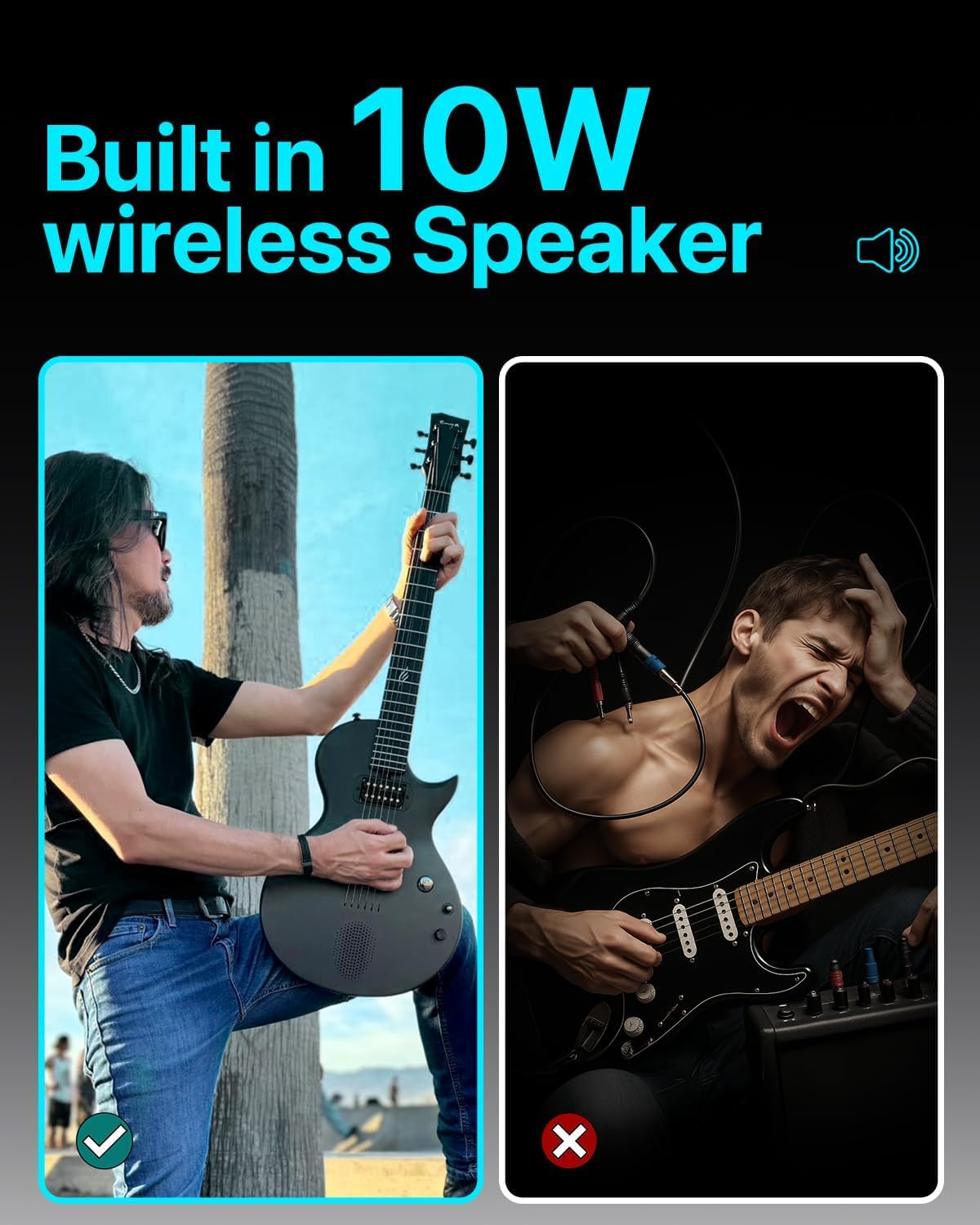 Chitarra Elettrica Enya Nova-Go Sonic - Chitarra Nera Intelligente in Fibra di Carbonio con Altoparlante Wireless da 10 W, Preimpostazioni Integrate, Cavo di Ricarica, Chiave di Regolazione