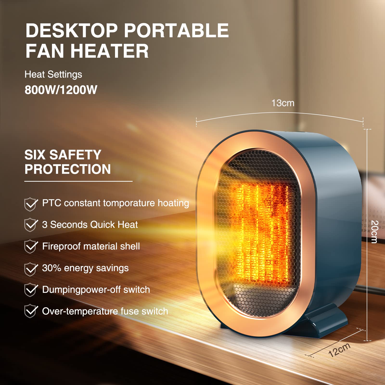 Amazon.com: Space Heater,Portable Heater Space Heaters for Indoor Use 1200W/ 800W Quiet Electric Desk Heater Ceramic Small Heater with Overheat u0026 Tip  Over Protection Thermostat Fast Heating Heater Fan for Office : Home