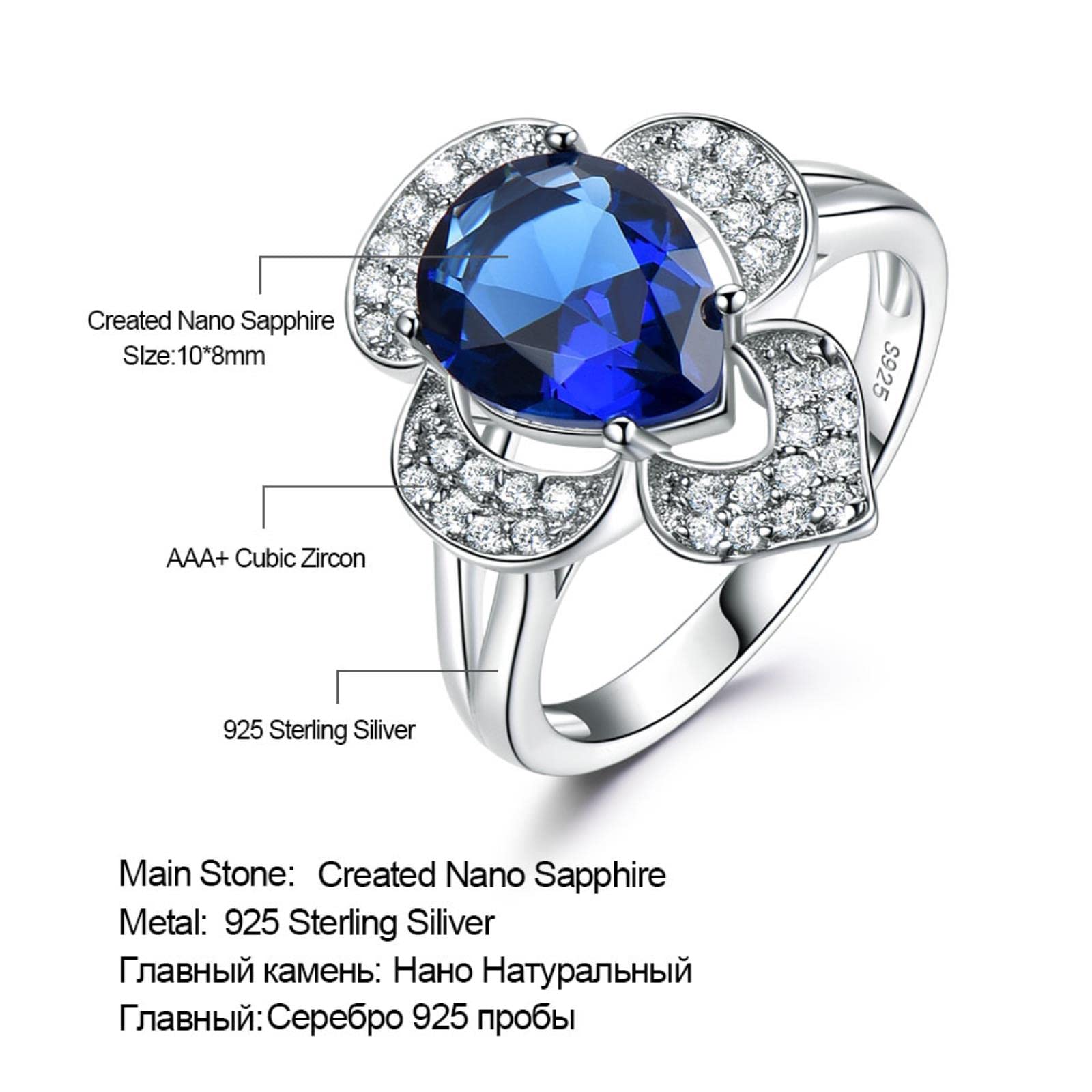 Anillos De Zafiro Azul Creados, Anillos De Plata De Ley 925 Sólidos con Piedras Preciosas Femeninos, Joyería Fina