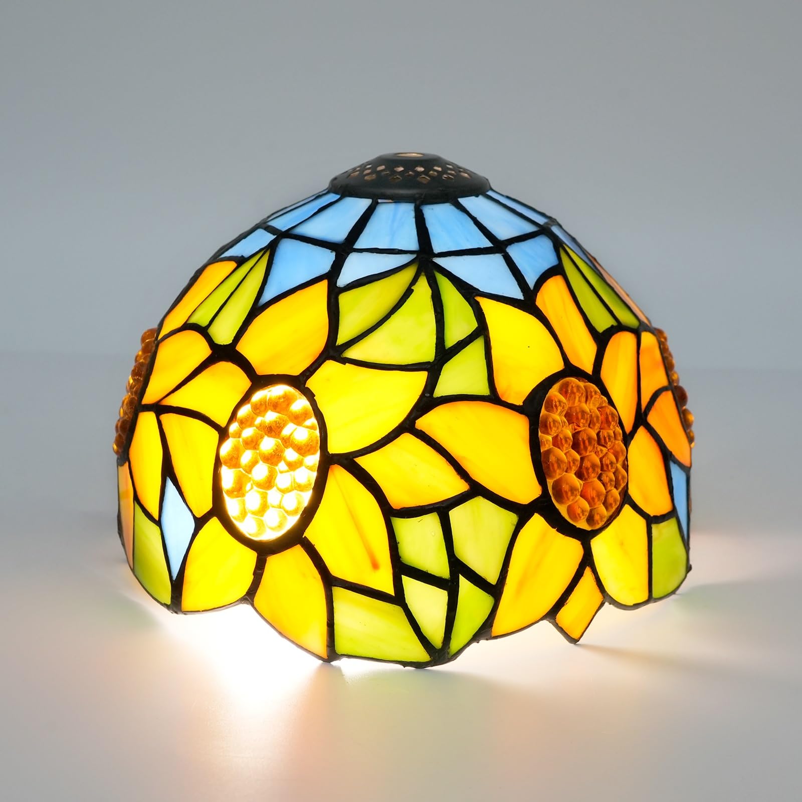 HJRegaFimu Shade Replacement 8" Plate Beads Sunflowers Stained Glass Lamp Pastoral Art Home Decor Small Opening Lampshades For Living Room Bedroom Restaurant