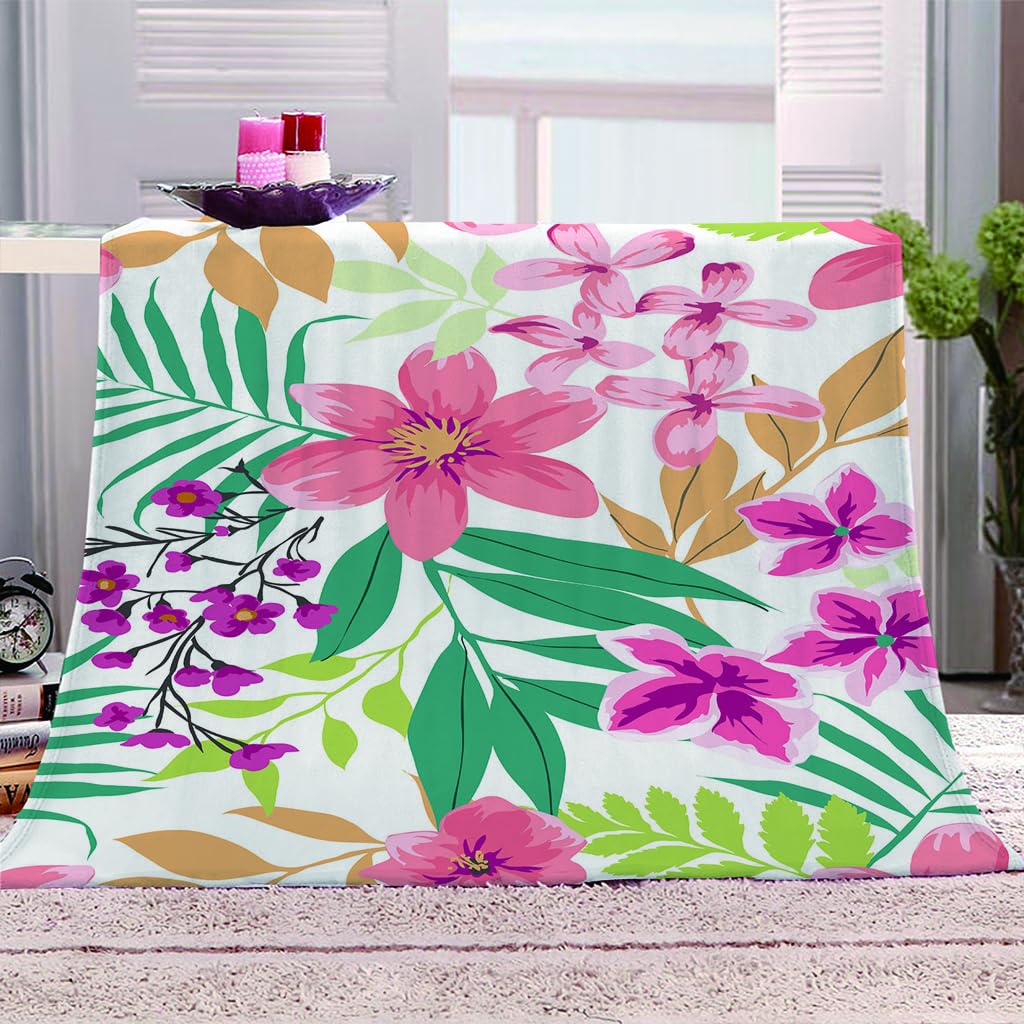 Coperta Di Flanella Letto Matrimoniale Invernale 150X180Cm Coperta Pile In Microfibra Morbida Pelosa Calda Copriletto Per Divano/Bambini Camere Da Letto, Fiori Di Piante Rosa Motivo