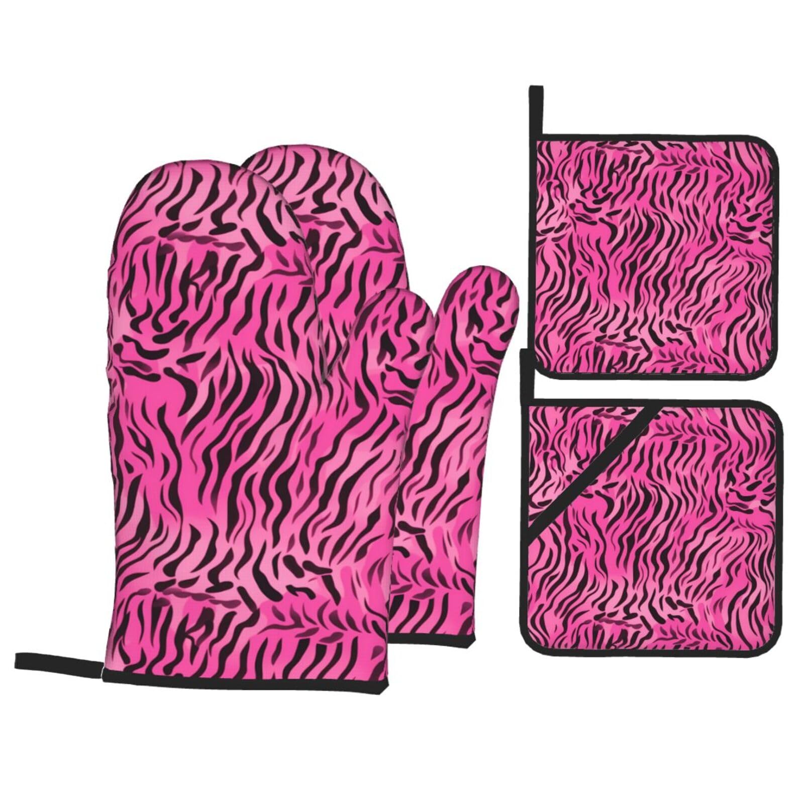 HJFCZH zebra tiger leopard pink Prints Kitchen Covers: Waterproof Oven Layers for Safe Cooking & Easy Cleanup - 4 Piece Heat Protection Set
