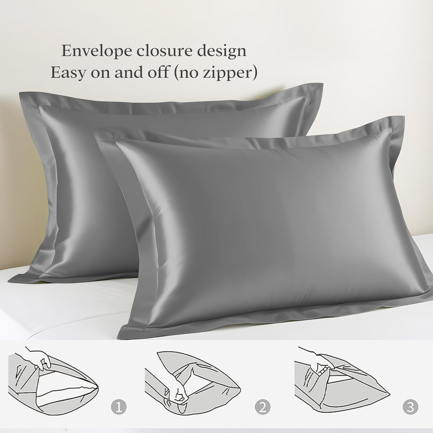 Linenwalas Tencel Lyocell Duvet Cover Set, Eucalyptus Cooling Lightweight Silk Comforter Cover Set with Zipper Closure & Corner Ties (Light Grey, Queen)