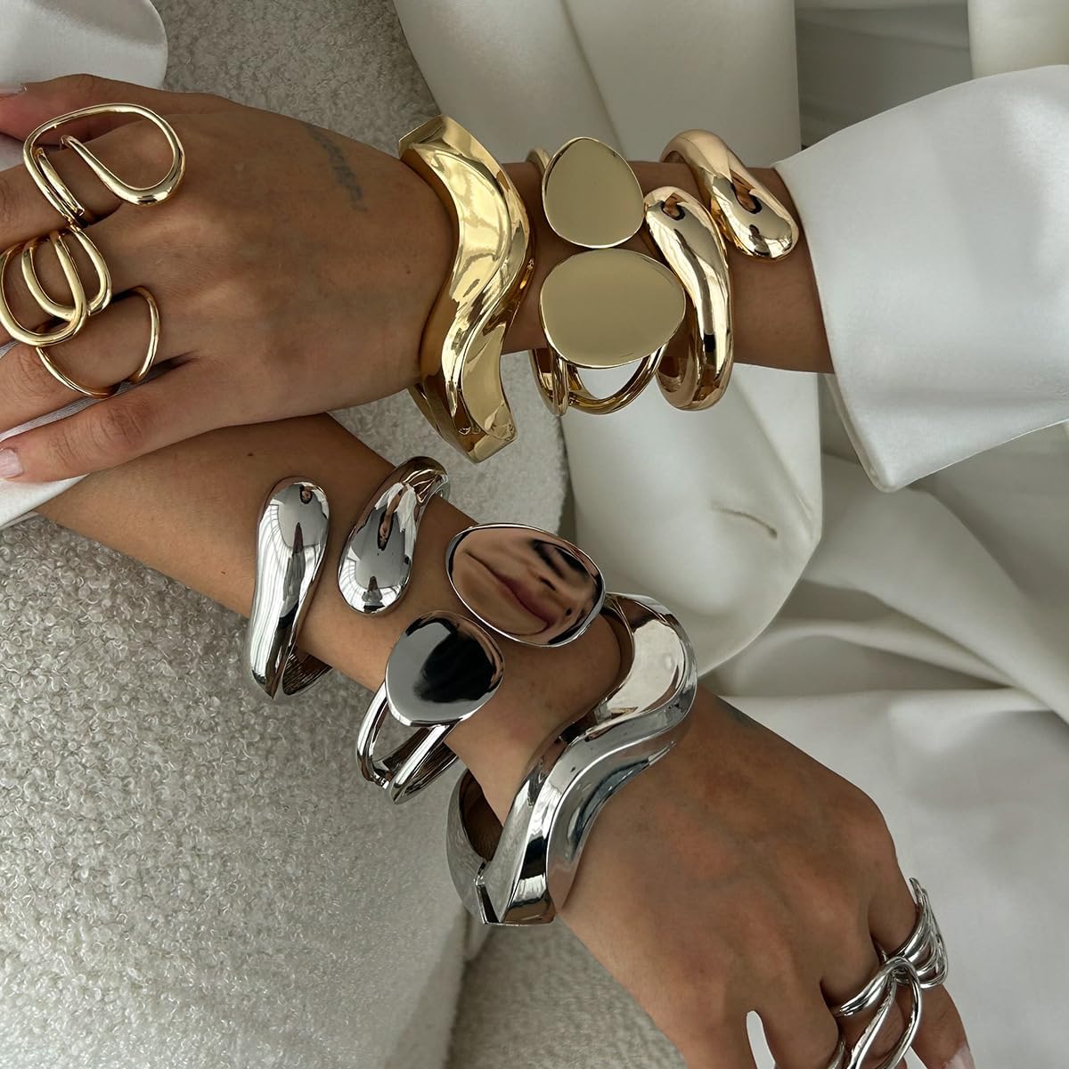 CASDAN Chunky Gold Bangle Bracelets for Women Dainty 14k Gold Plated Twist Hinged Cuff Stackable Bangles Set Trendy Statement Bracelet Stack Fashion Jewelry Gifts - Image 6