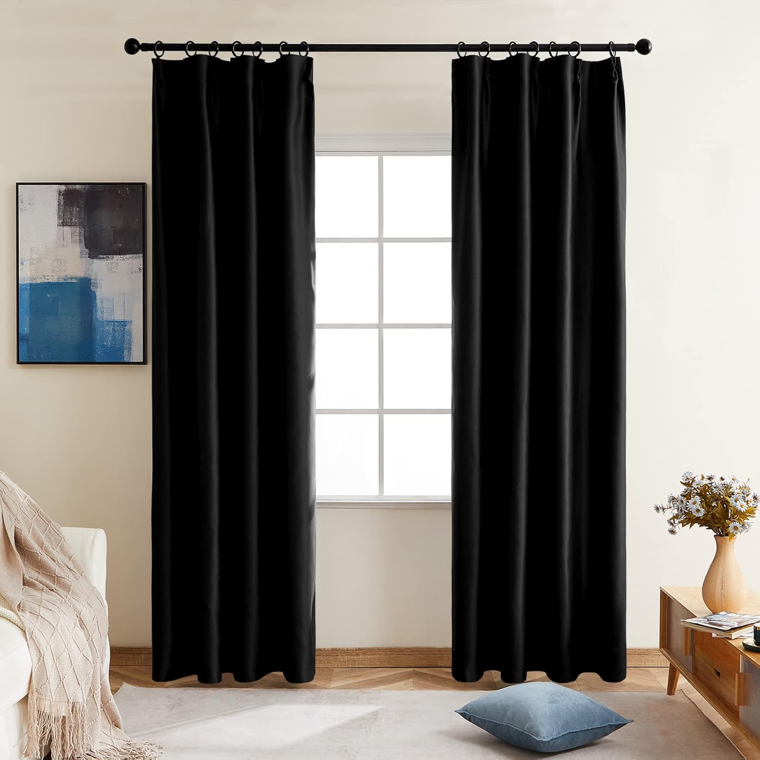Amazon｜Topfinel カーテン 遮光 遮光カーテン 130cm丈 2枚組 黒 無地 高密度 防音カーテン 間仕切り 断熱カーテン
