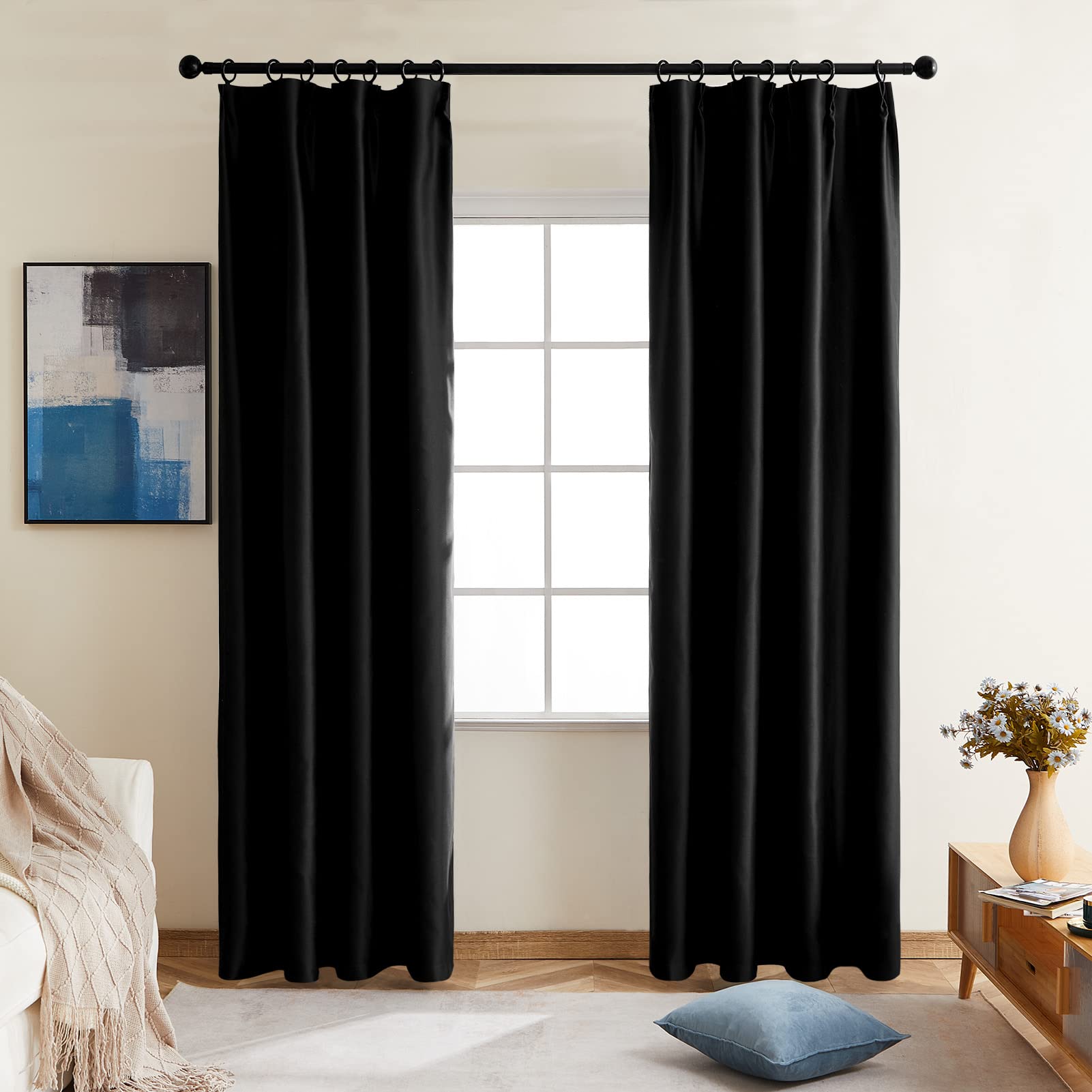Amazon｜Topfinel カーテン 遮光 遮光カーテン 130cm丈 2枚組 黒 無地