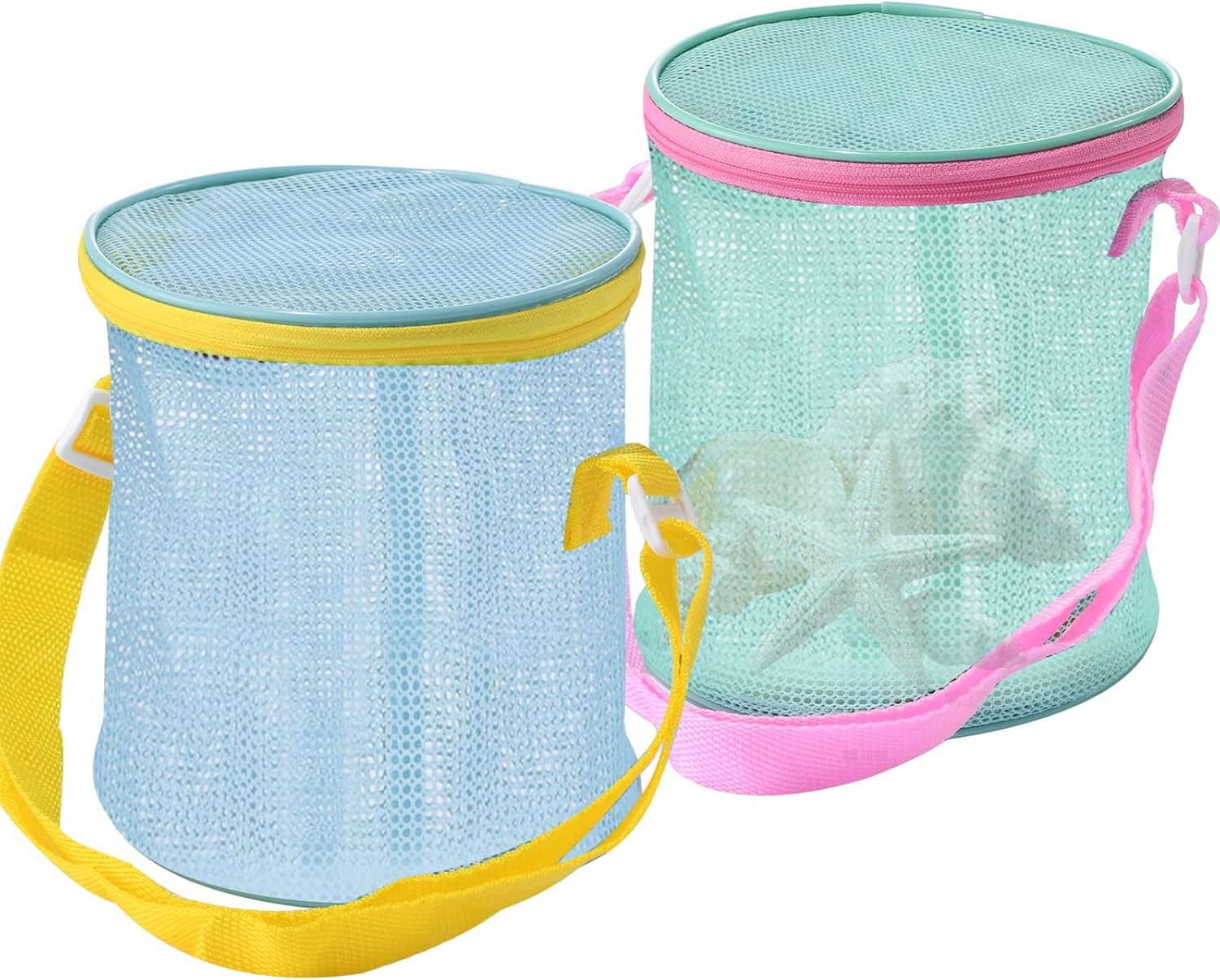 Sea Shell Bags for Beach 2pcs Mesh Seashell Holder,Shelling Collecting Tools Travel Sand Toys Storage Bucket for Sandbox,Beach VacationsTravel,Practical Sea Shell Bag for Shoreline Explorers!