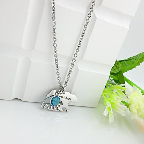 Vista 4 de YOUFENG Collar para mamá o madre con colgante de oso de 12 meses para mujeres y niñas, Cristal, circonita