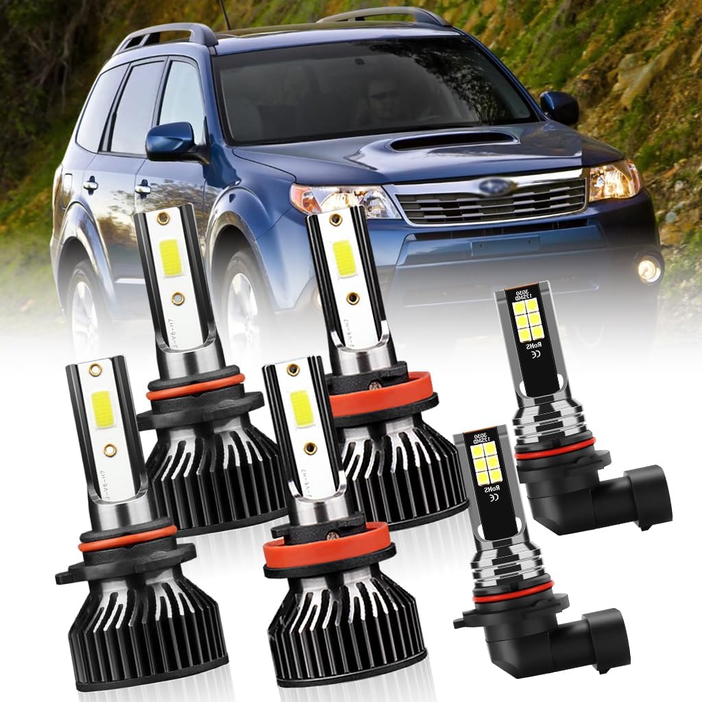 Upgraded Front Light Bulbs Combo Fit for Subaru Forester 2009-2013, 9005 High Beam H11 Low Beam and 9145/9006 Fog Light, 6000K White Lights,Plug and Play, Pack of 6