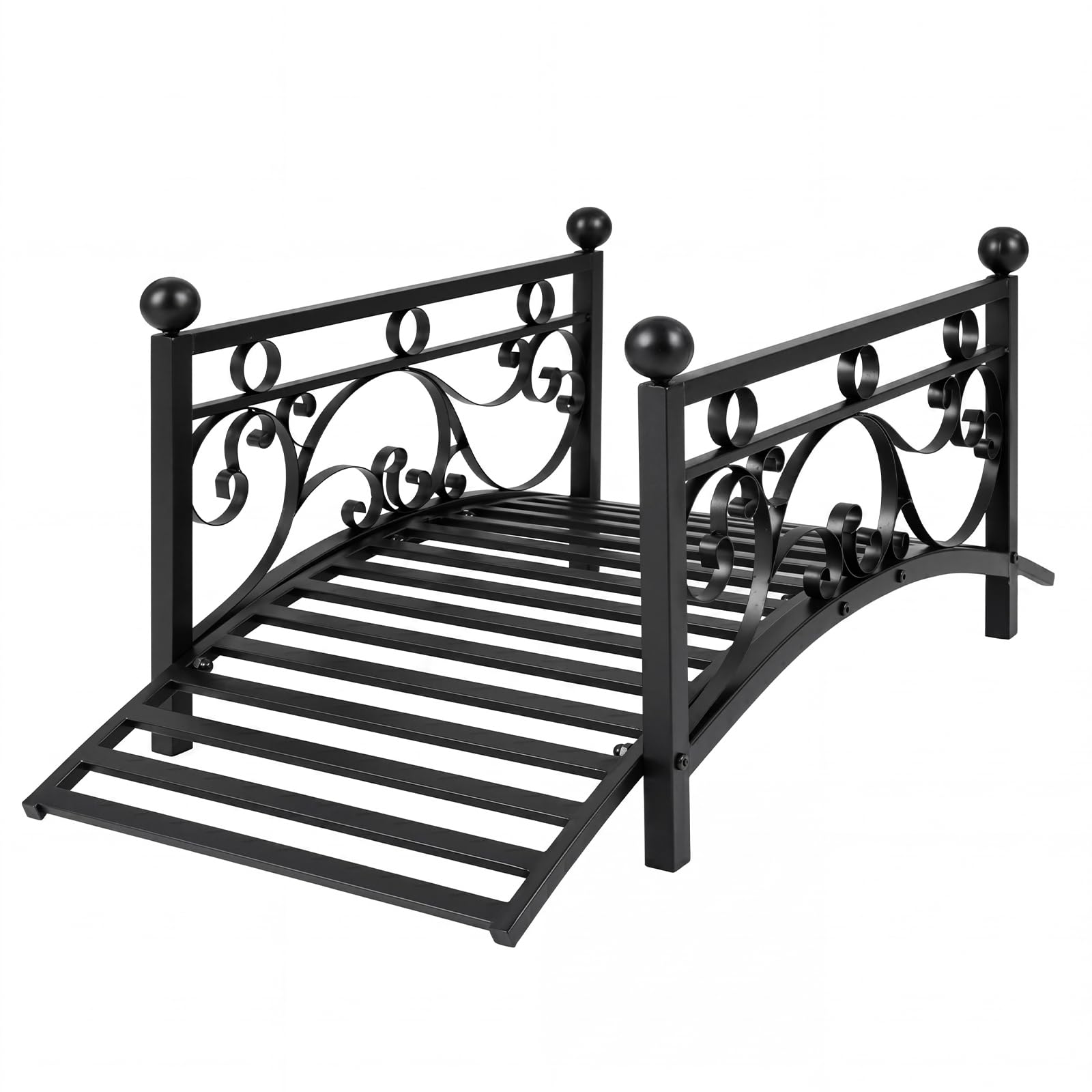COSTWAY 1m/1.2m Metal Garden Bridge, Outdoor Pond Bridges with Safety Railings, Decorative Arc Footbridge Landscape Bridge for Creek Stream Borders, 150 kg Capacity (101.5x50x43.5cm, Circular Pattern)
