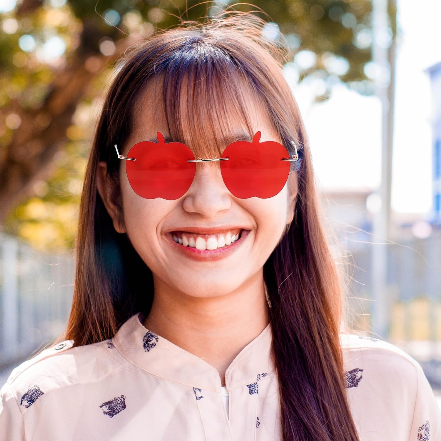 BESPORTBLE 1Pc Creative Shape Frameless Sunglasses for Women Red Party Photography Prop Unique Eyewear for Celebrations and Events