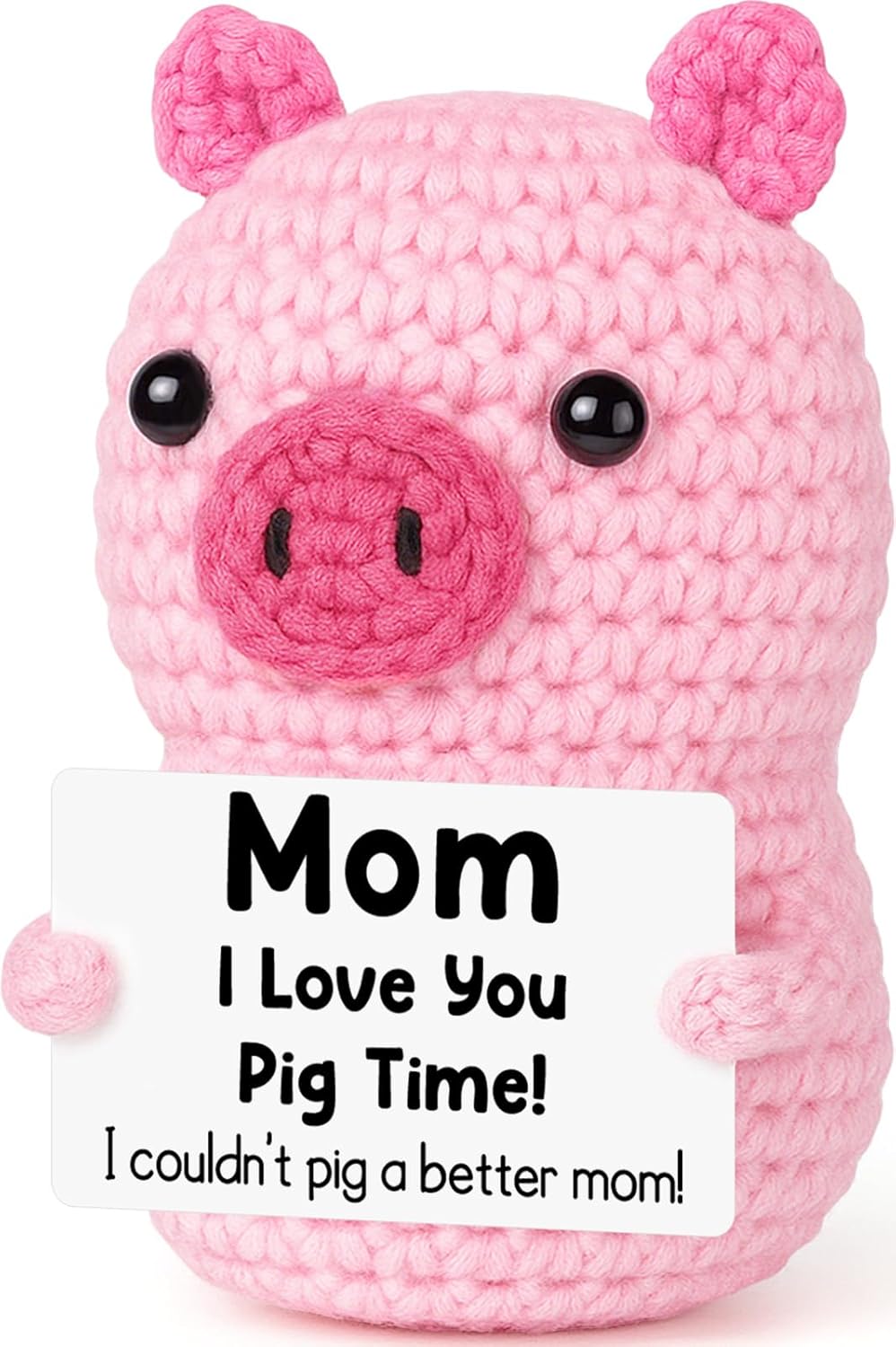 Funny Positive Pig Birthday Gifts for Mom, Handmade Crochet Emotional Mom Gifts for Birthday Christmas, I Love You Mum Small Present for Mommy Mother in Law StepMom Cute Stocking Stuffers Decor