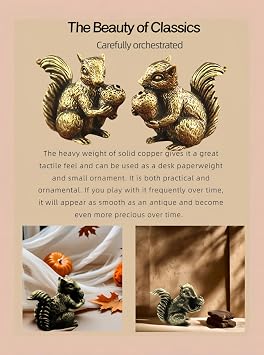 Vintage Bronze Squirrel Statue - Solid Copper Desk Decor, Paperweight, Tea Pet & Incense Holder, Hand-Polished Gift for Home Office (41mm)