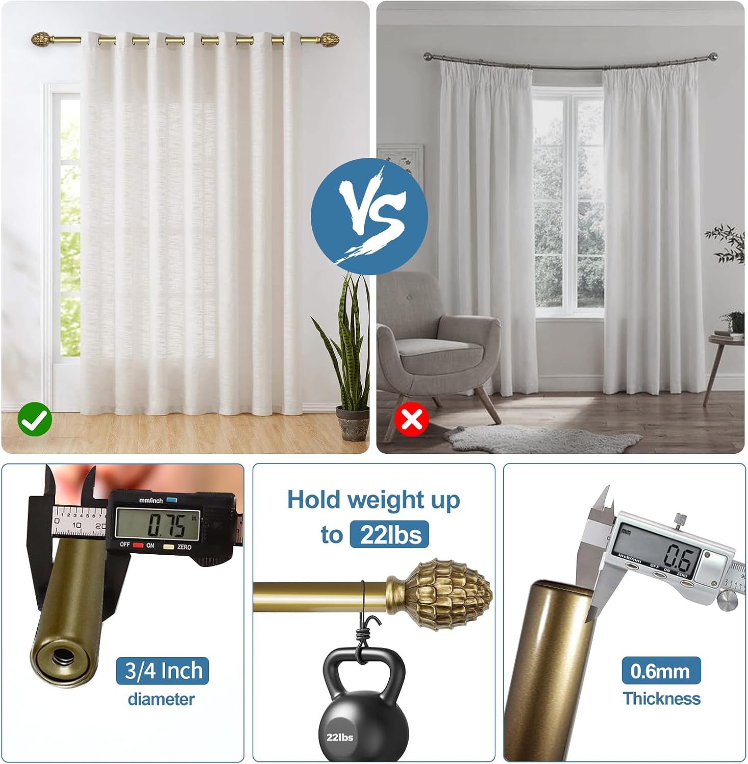 Urbanest Pineapple Curtain Drapery Rod Set 84"120"