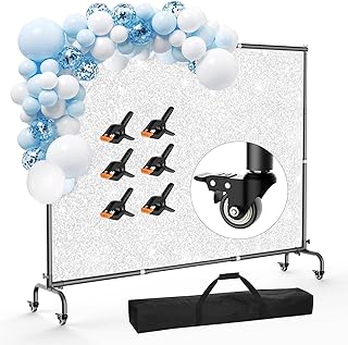 10x7.5ft Backdrop Stand with Wheels, Heavy Duty Back Drop Adjustable Photo Backgound Support Kit, Moveable Banner Frame for Parties/Photography/Wedding/Studio