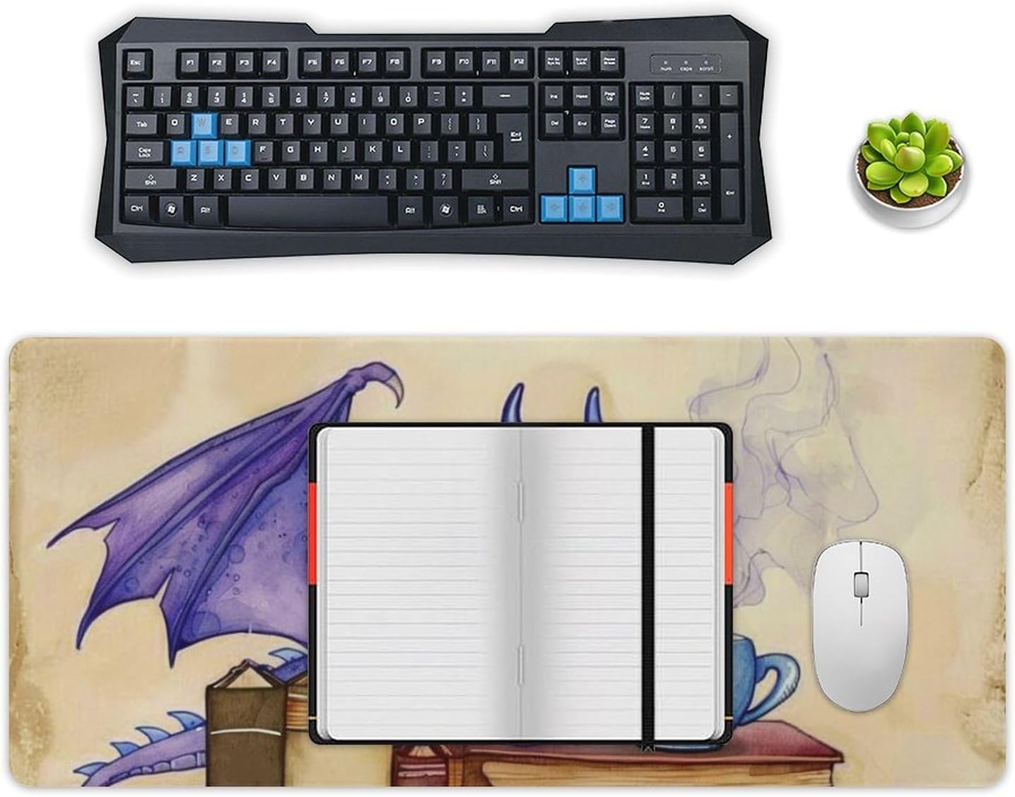 Gaming Mouse Pad Large Mouse Cute Funny Purple Dragon Fantasy Vintage Book Desk Mat Mousepad Extended Keyboard Computer Pad Office Desk Organizers and Accessories 40x90cm