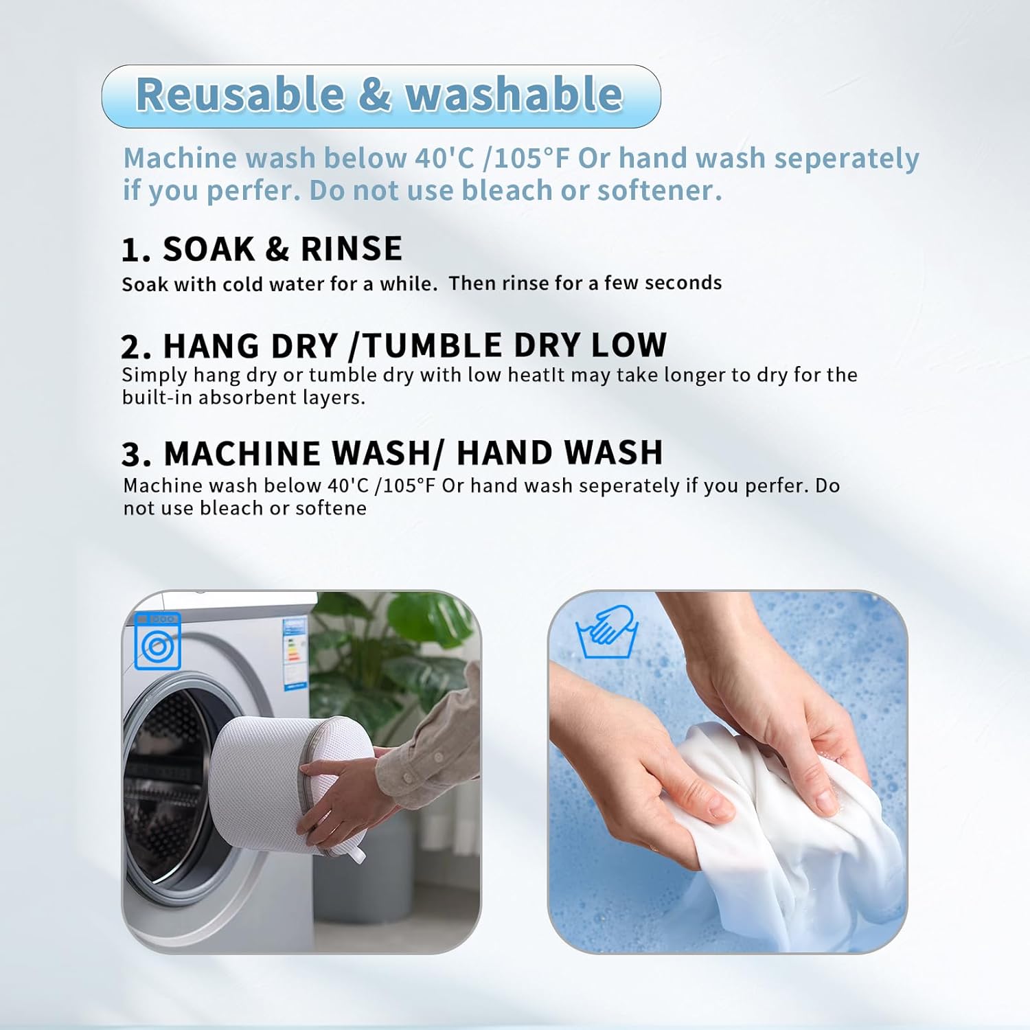 Men's Washable Incontinence Boxer Briefs with Fly, Cotton & Mesh Breathable Reusable Urinary Leakproof Underwear, Front & Rear Protection, 120ml Absorbency (2 Pack Black + 2 Pack Gray, M) - Image 5