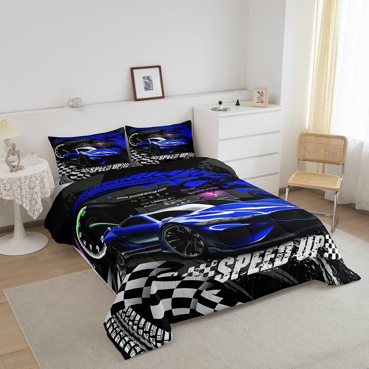 Feelyou Blue Race Car Comforter Twin, Sports Car Comforter Set for Kids Boys Girls Race car Bedding Set Racing Car Duvet Set with 1 Pillow Case - Image 3