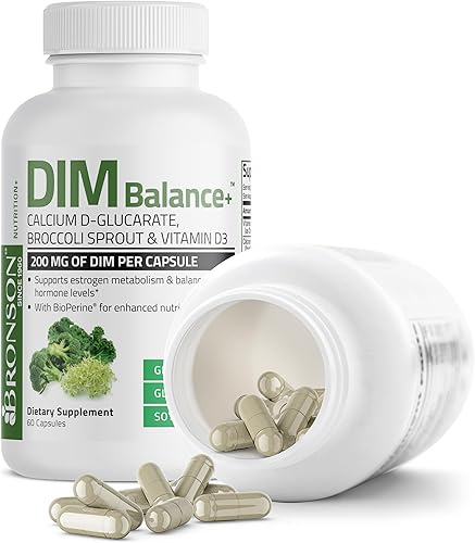 Miniatura 6 de Bronson DIM Balance+ D-glucarato de calcio, brotes de brócoli y vitamina D3 200 mg de DIM por cápsula apoya el metabolismo de estrógeno y los
