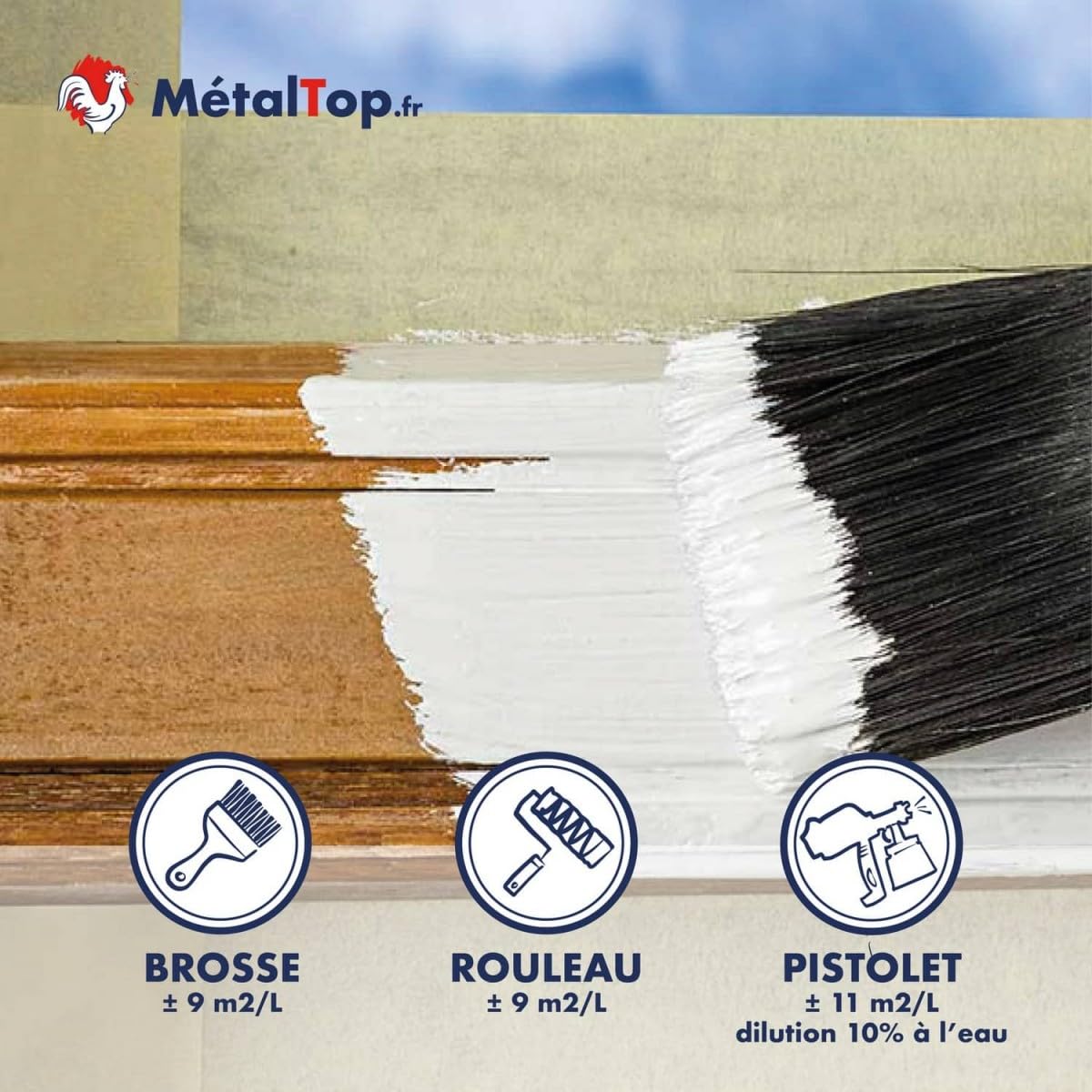 Metaltop - Impression Bois - Blanc - 1 L - Primaire d'accrochage pour bois neufs ou anciens, intérieur et extérieur