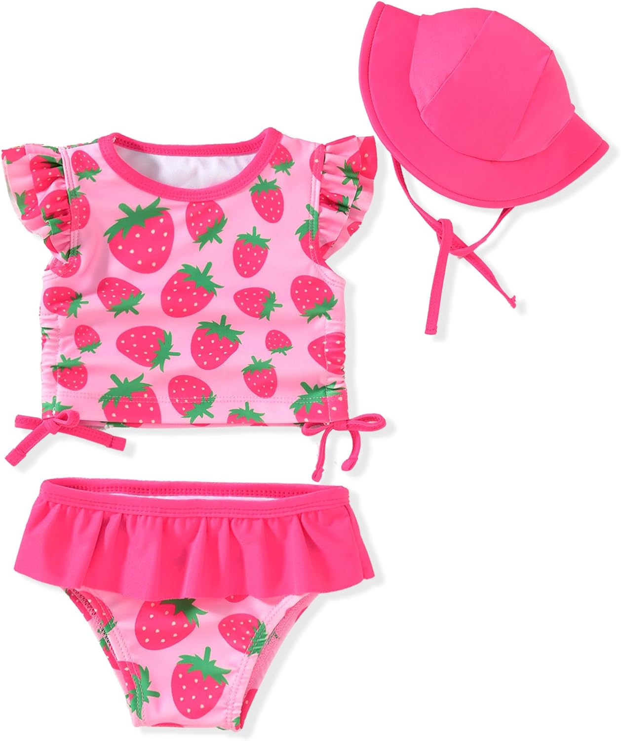 Baby Swimsuit Girl 3 Piece Tankini Bathing Suit Ruffle Beach Infant Swimwear with Hat