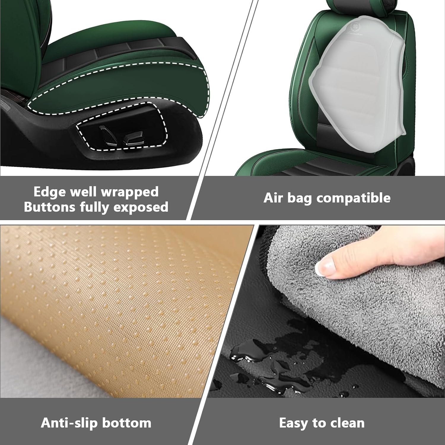Full Set Car Seat Covers for Honda HR-V 2016-2026, Waterproof Stain-Resistant Seat Cover, Premium Nappa Leather Seat Protectors with Storage Pockets(Luxury 5 Seats/Black&Green)