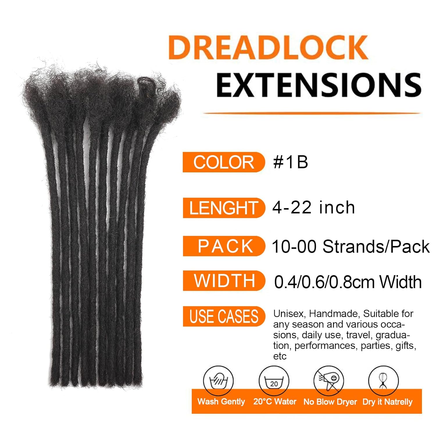 Human Hair Loc Extensions for Dreadlocks – Natural Locs, Soft & Durable, Pre-formed Locs for Instant Length & Volume, Multiple Sizes & Colors Available（0.8cm 8 Inch 60 Strands）