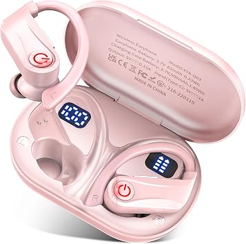 Wireless Earbuds, Bluetooth 6.1 Headphones with 120H Playtime LED Display Case, Noise Canceling Earbud with Easy Button Controls Earpiece Waterproof for Running Workout Gym Cherry Blossom Pink