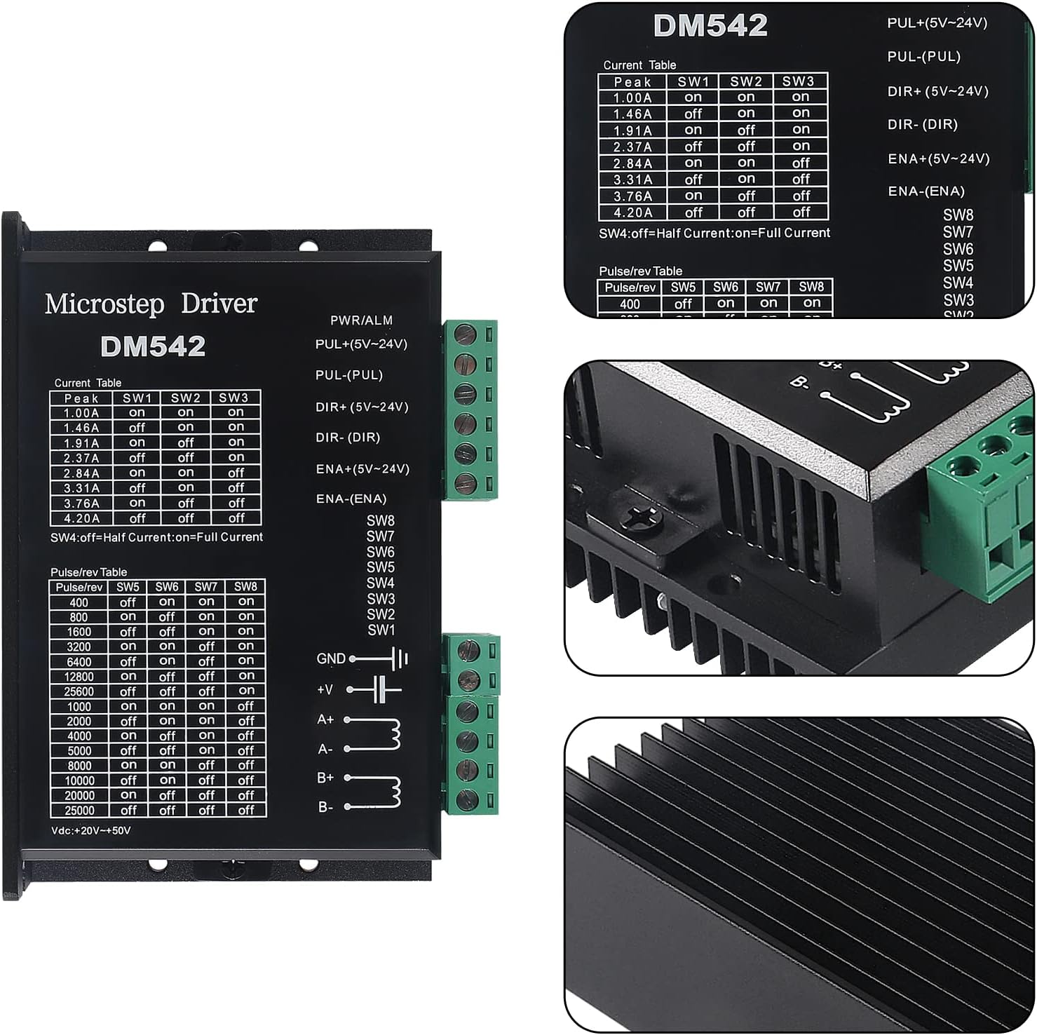 2Pack CNC Digital Microstep Driver DM542 2-Phase Stepper Motor Driver 20-50V DC Max 4.2A for Nema 17, Nema 23 and Nema 34 Series Stepper Motor, Replace M542 M542H