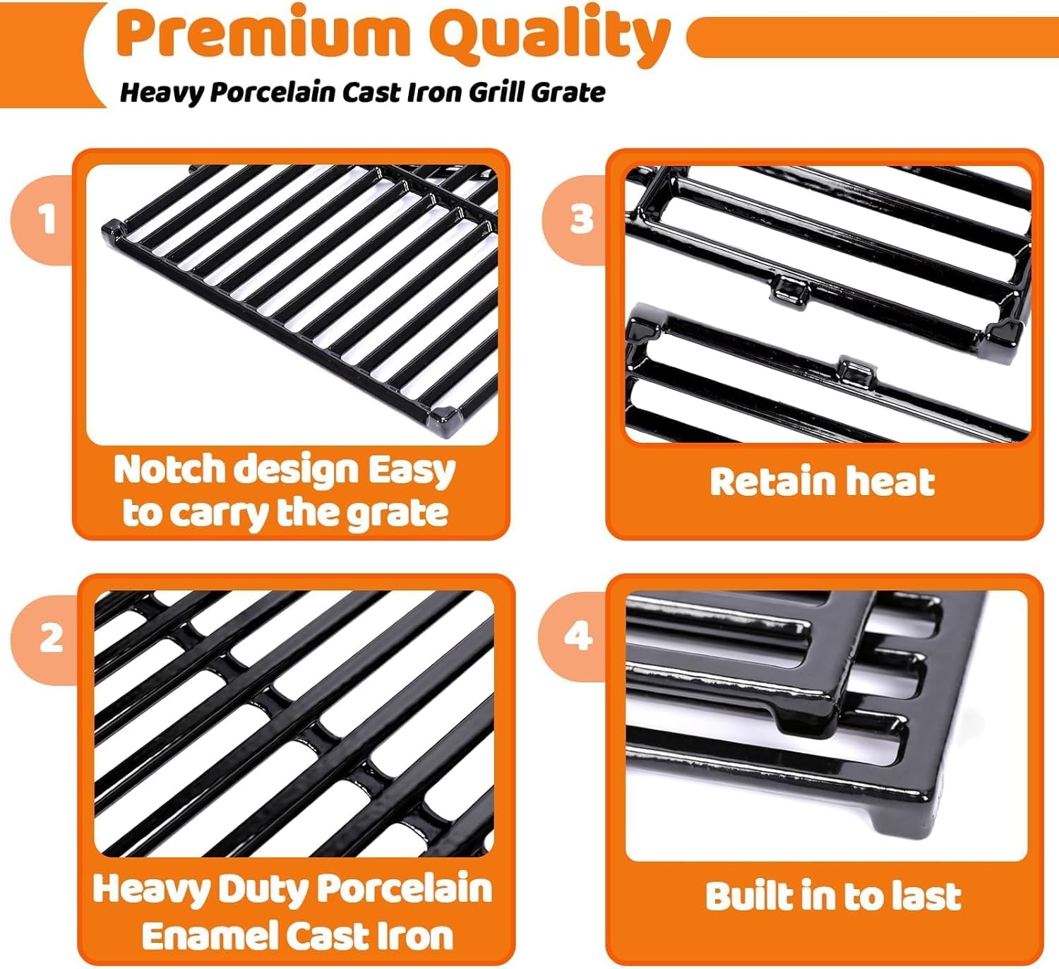 For Weber Spirit 300 Series E310 E320 E330 S310 S320 S330 SP310 SP330 & Spirit II E-310 S-310 Grill Parts, 7638 Cast Iron Grill Grates + 7636 Flavorizer Bars 15.3", Porcelain Enameled Replacement Kit