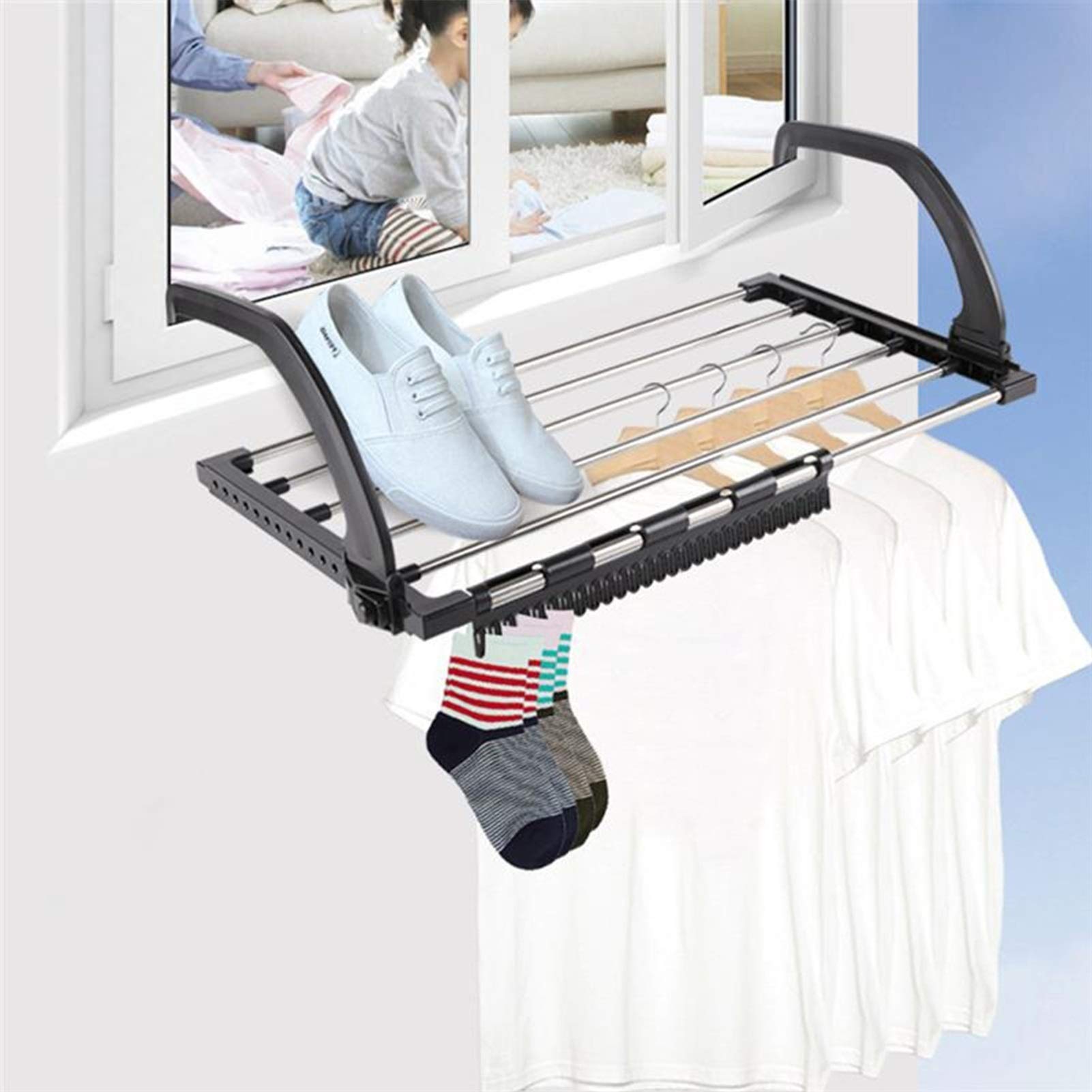 Kleiderbügel mit 6 Stangen, Handtuchhalter, klappbarer Wäscheständer, zusammenklappbarer Wäscheständer für Zuhause, Socken, Röcke, Trockenständer, Balkon, Schuhregal (L)