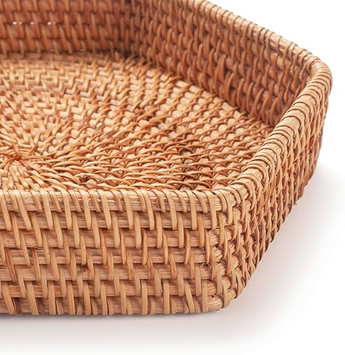 Miniatura 3 de Bandeja hexagonal de ratán para mesa de café, bandejas decorativas tejidas para otomana natural (8.7 x 1.8 pulgadas)