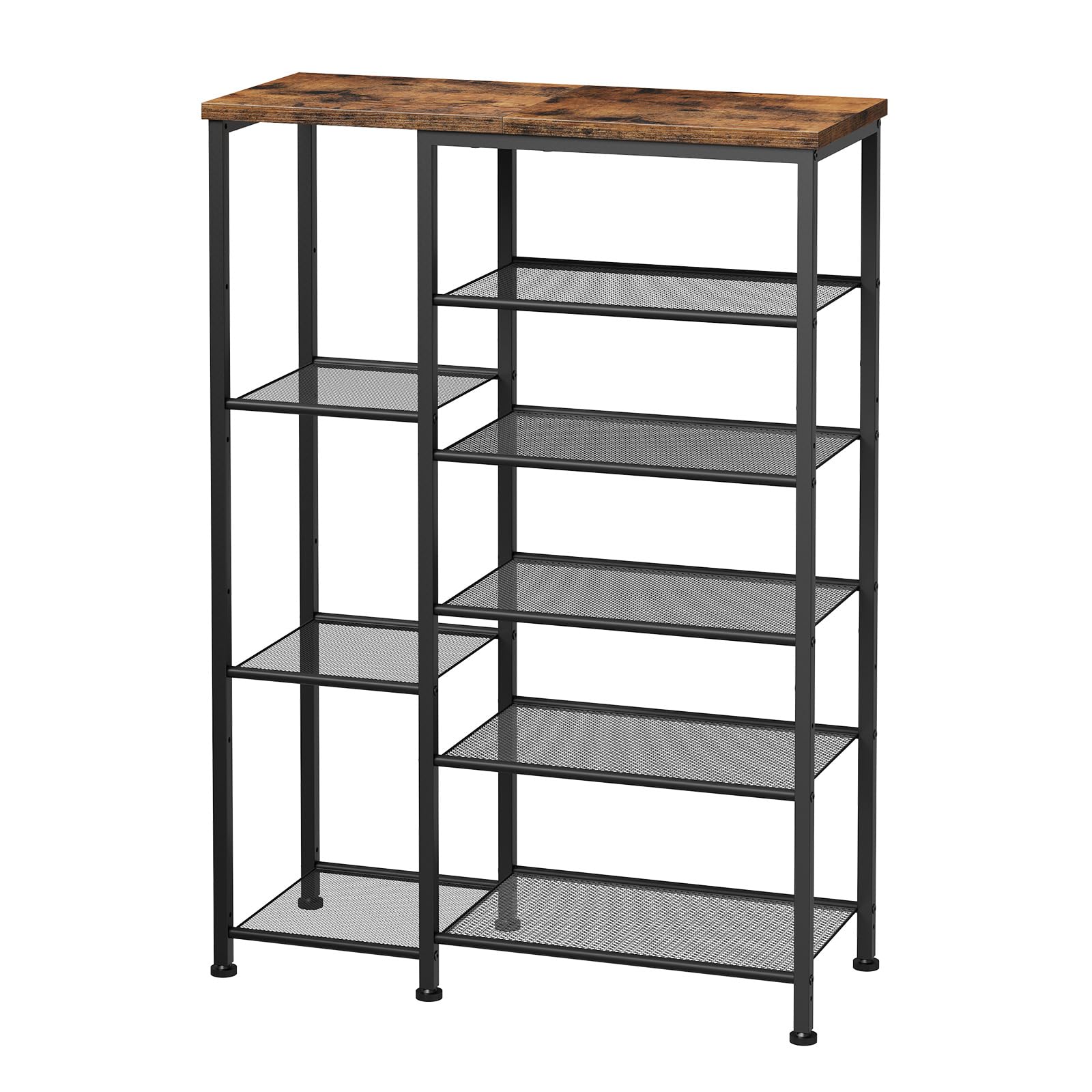 HOOBRO Schuhregal, 6-stöckiges Schuhablage, Schuh-Organizer, Metall Schuhständer, Große Kapazität Schuhschrank für Flur, Eingang, Stiefel, platzsparend, Vintagebraun und Schwarz EBF35XJ01