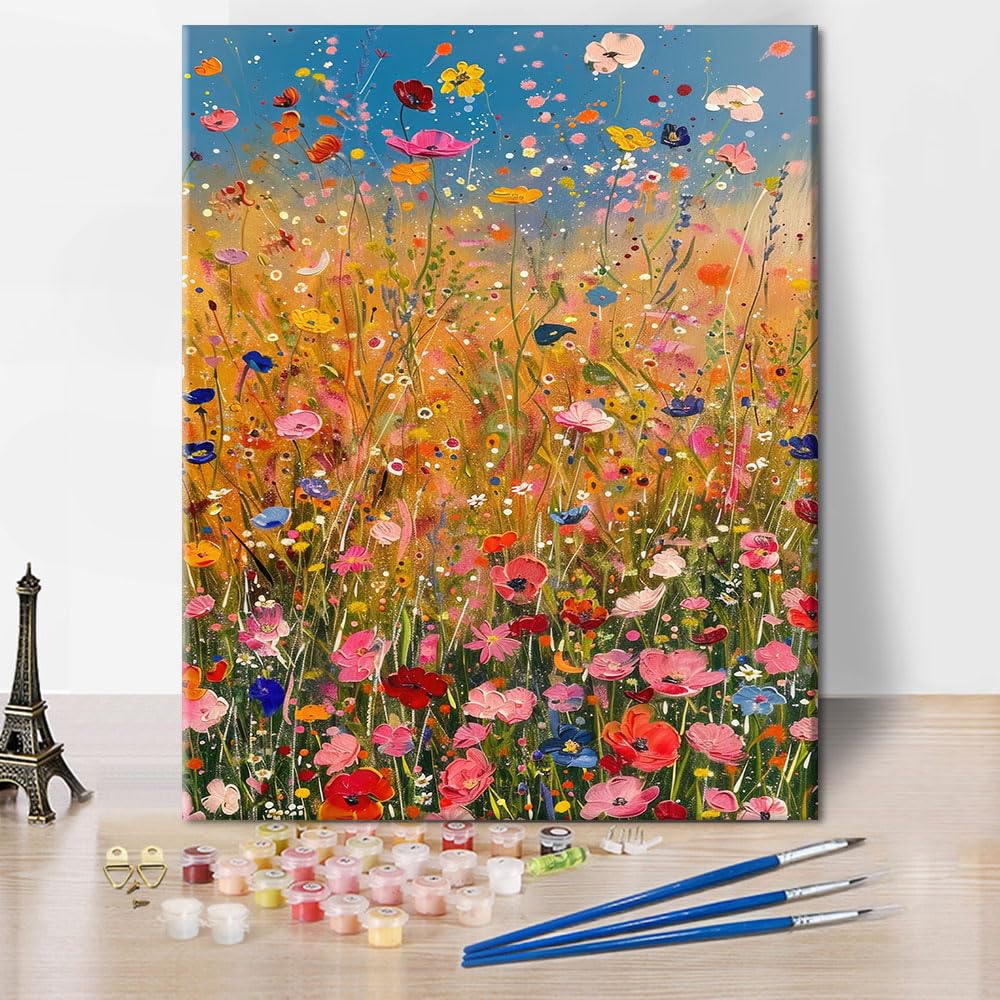 TISHIRON Blooming Flowers Paint by Numbers for Adults, Wildflower Paint by Number Kit for Adults, DIY Bloom Plants Oil Painting Drawing for Gift Home Wall Decor 16"x20"(Frameless)