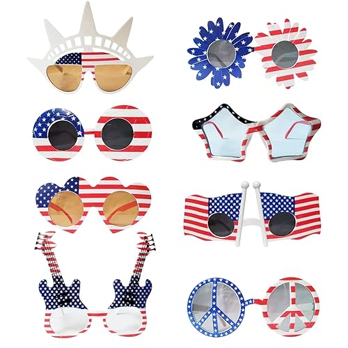 JAKADYUKS American Flag Glasses 8pcs, Fourth 4th of July Party