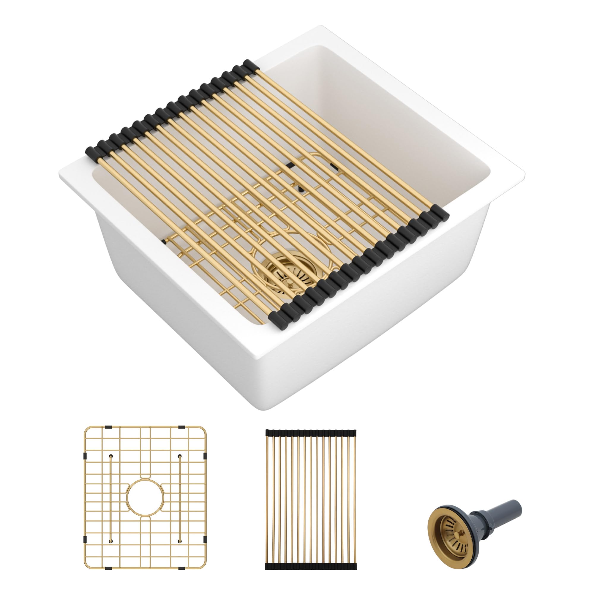 Fregadero de granito blanco de 18x16 bajo encimera para cocina exterior y caravana