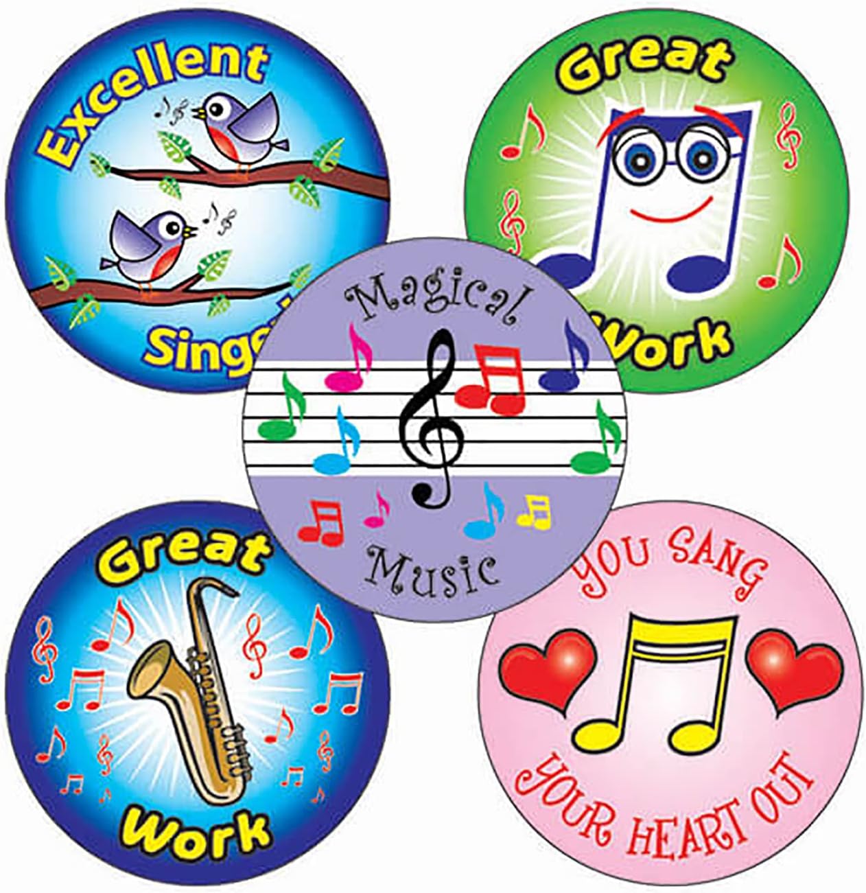 150 Mixed Great Work Excellent Singer Music Childrens Pupils School Praise Teachers Reward Stickers 25mm Primary Teaching Services