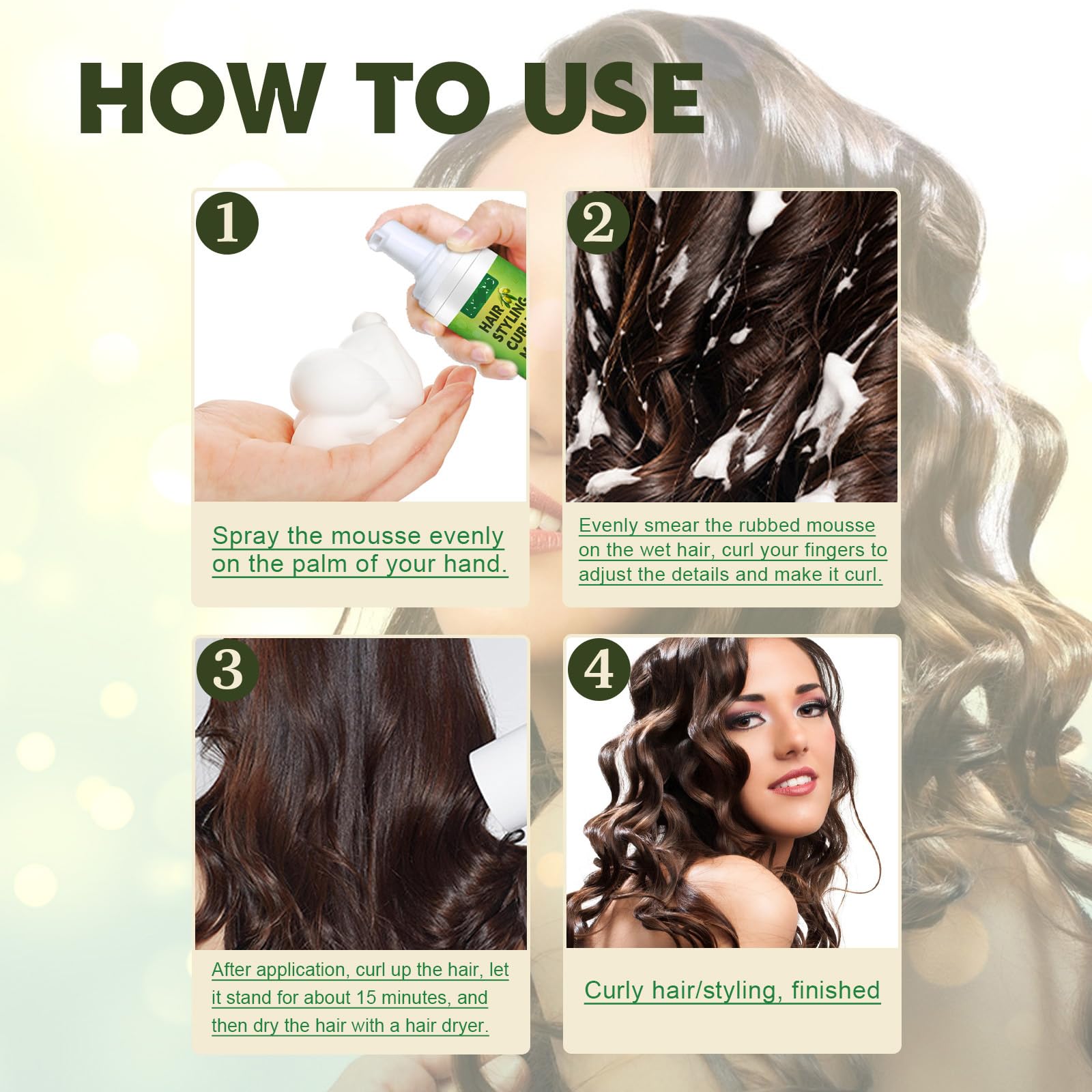 Dyceittdia Curly Hair Styling Mousse, 60ml Styling mousse for soft curls Curl booster - Image 4