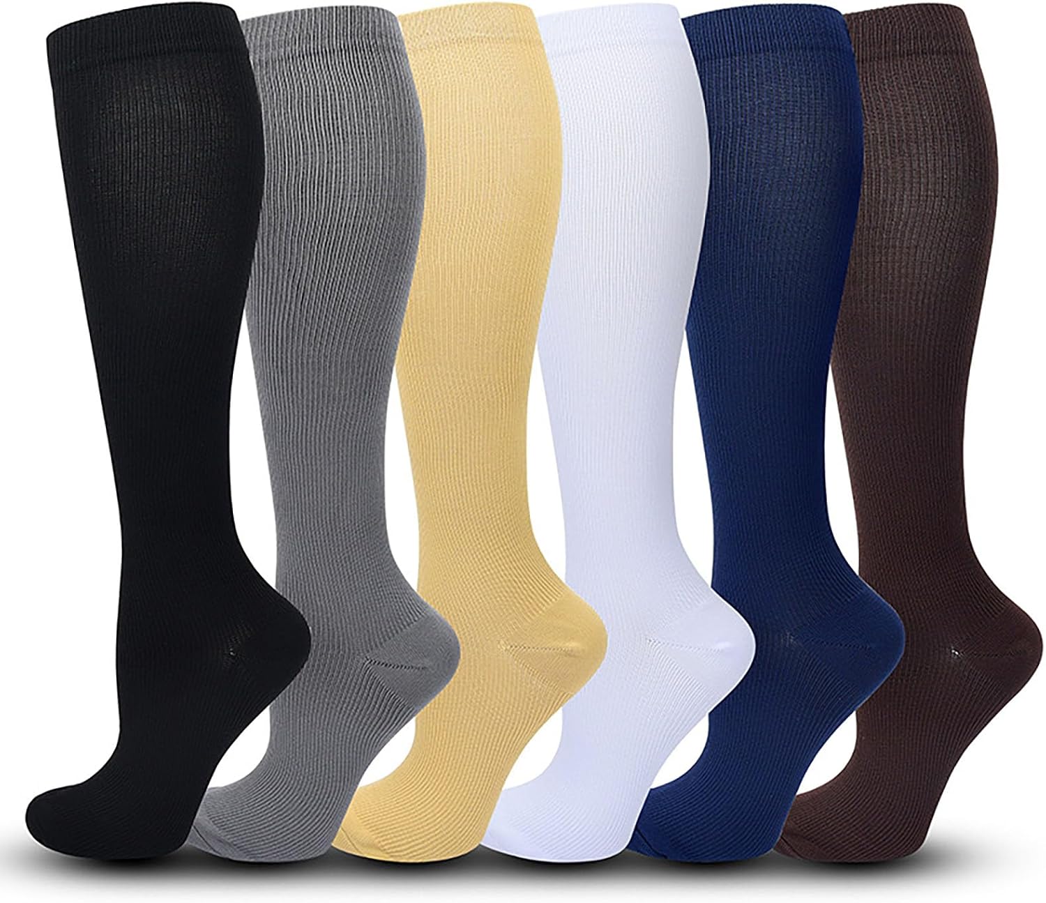 Knee High Compression Socks for Men and Women Running Hiking Climbing, 6 Pairs Athletic Pressure Socks