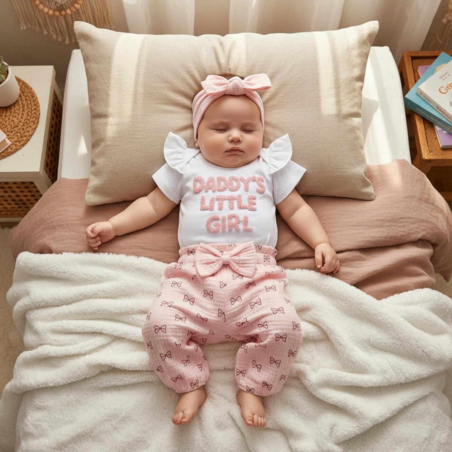 Daddys Little Girl Baby Clothes Short Sleeve Embroidery Romper Bow Pants Set Infant Newborn Daddy Girls Outfits - Image 3