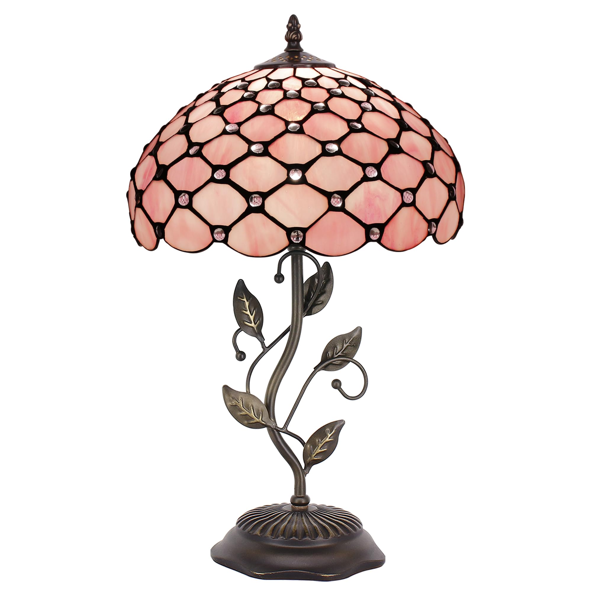ZJART Tiffany Lamp Stained Glass 12X12X19 Inches Table Lamp Pink Bead Style โ image 1